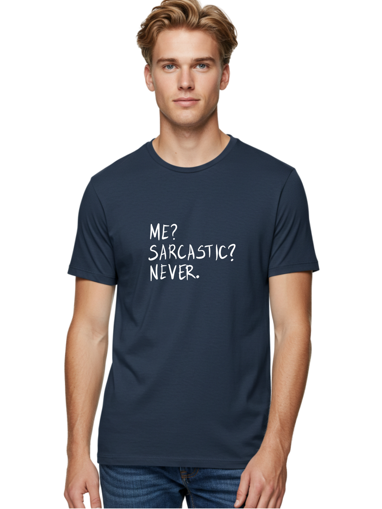Me-Sarcastic-Never Men'S Graphic Tee, 100% Cotton, Comfortable Casual Summer Wear, Machine Washable, Sarcastic Humor, Funny Quote, Witty Saying, Ironic Phrase, Humorous Meme, Playful Banter, Tongue-In-Cheek Remark -  Aaa094