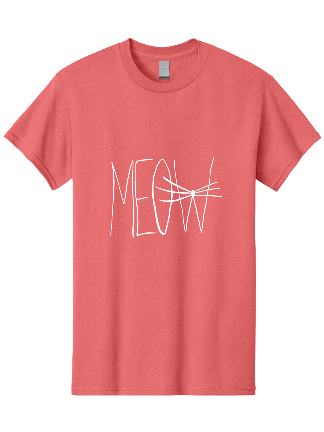 Meow Men'S Graphic Tee, 100% Cotton, Comfortable Casual Summer Wear, Machine Washable, Handwritten Cat Sound, Whimsical Font, Feline Theme, Meow Text, Playful Design, Cat Lovers, Cute Typography, White On Green -  Aaa095