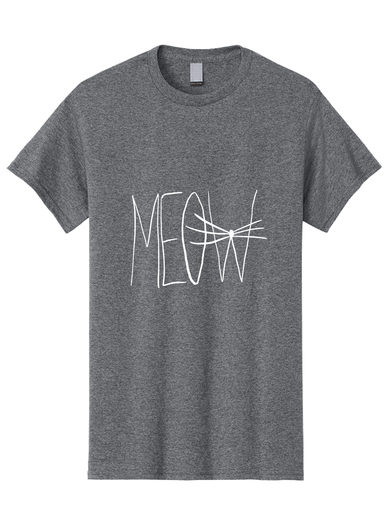 Meow Men'S Graphic Tee, 100% Cotton, Comfortable Casual Summer Wear, Machine Washable, Handwritten Cat Sound, Whimsical Font, Feline Theme, Meow Text, Playful Design, Cat Lovers, Cute Typography, White On Green -  Aaa095