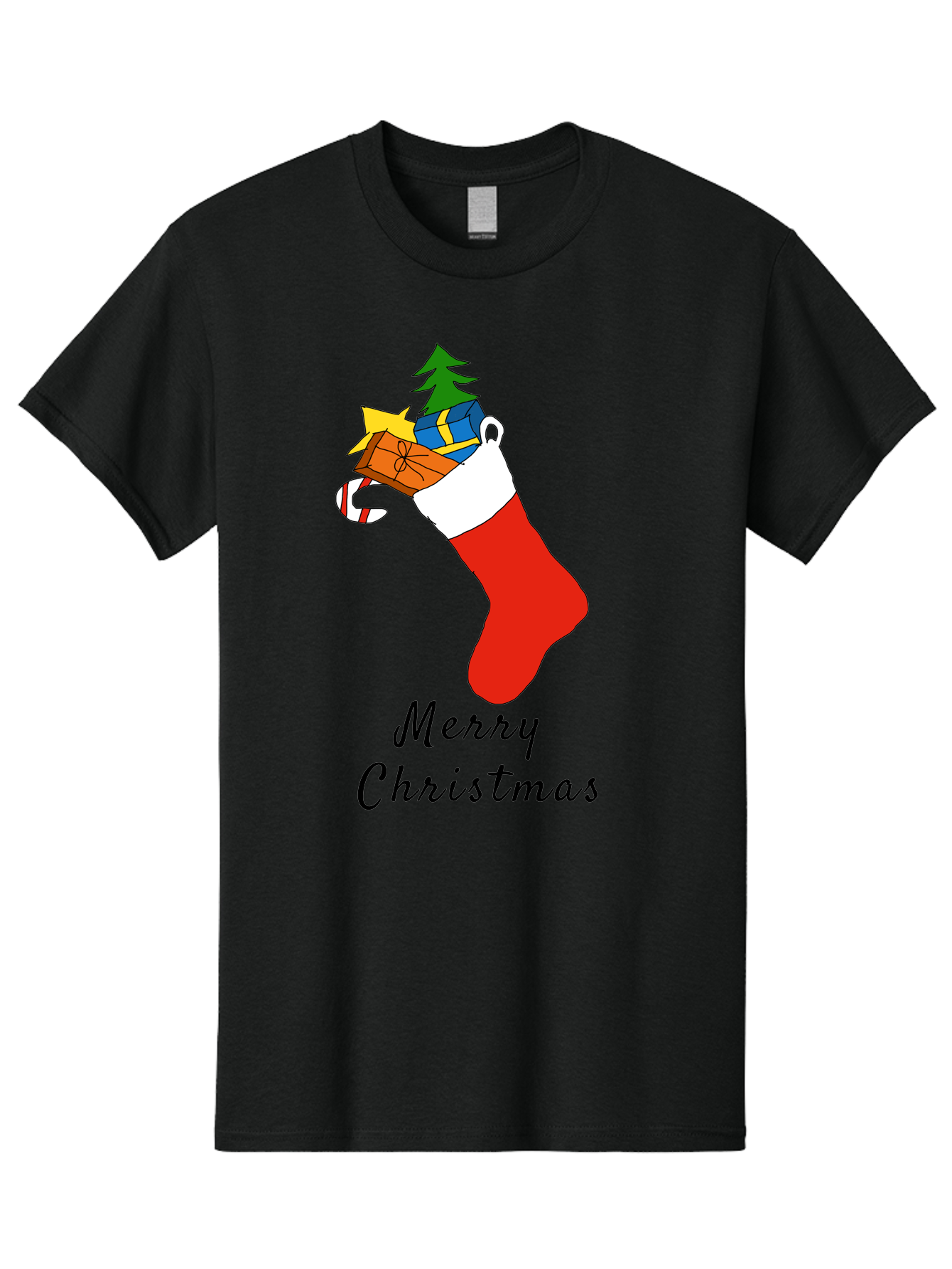 Merry-Christmas-1 Men'S Graphic Tee, 100% Cotton, Comfortable Casual Summer Wear, Machine Washable, Christmas Stocking, Holiday Gifts, Festive Decorations, Christmas Tree, Wrapped Presents, Candy Cane, Merry Christmas Greeting, -  Aaa096