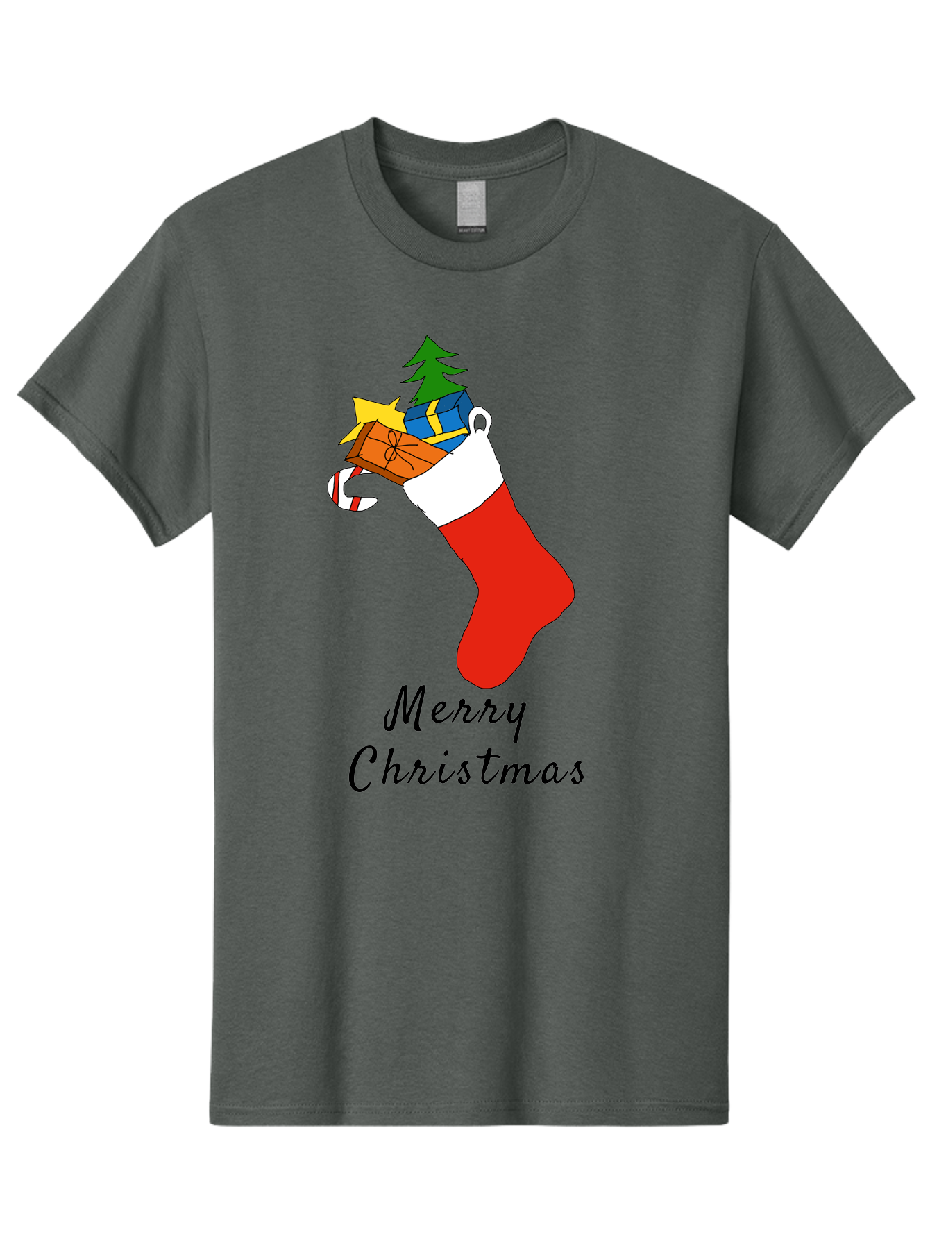 Merry-Christmas-1 Men'S Graphic Tee, 100% Cotton, Comfortable Casual Summer Wear, Machine Washable, Christmas Stocking, Holiday Gifts, Festive Decorations, Christmas Tree, Wrapped Presents, Candy Cane, Merry Christmas Greeting, -  Aaa096