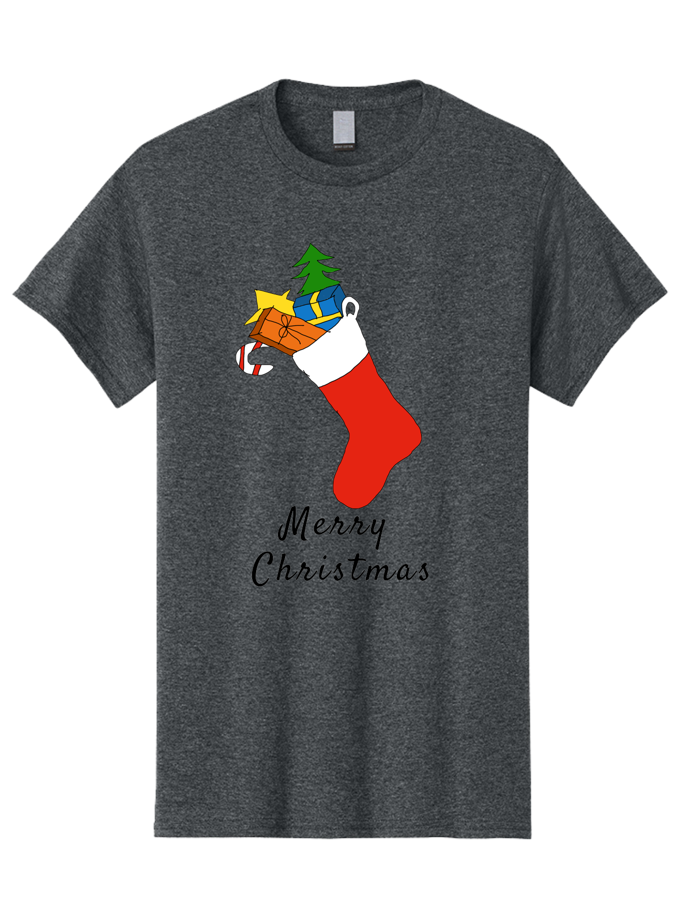Merry-Christmas-1 Men'S Graphic Tee, 100% Cotton, Comfortable Casual Summer Wear, Machine Washable, Christmas Stocking, Holiday Gifts, Festive Decorations, Christmas Tree, Wrapped Presents, Candy Cane, Merry Christmas Greeting, -  Aaa096