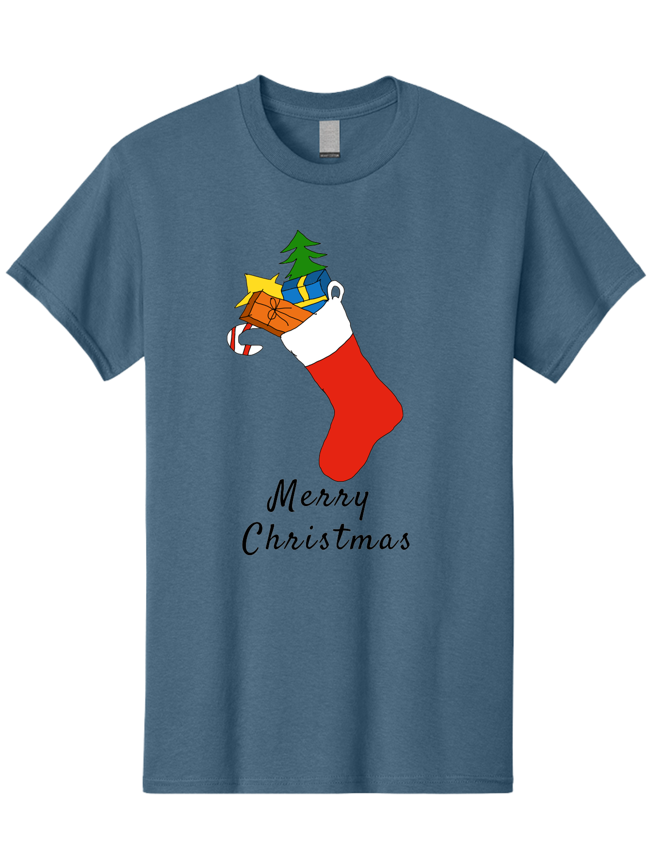 Merry-Christmas-1 Men'S Graphic Tee, 100% Cotton, Comfortable Casual Summer Wear, Machine Washable, Christmas Stocking, Holiday Gifts, Festive Decorations, Christmas Tree, Wrapped Presents, Candy Cane, Merry Christmas Greeting, -  Aaa096