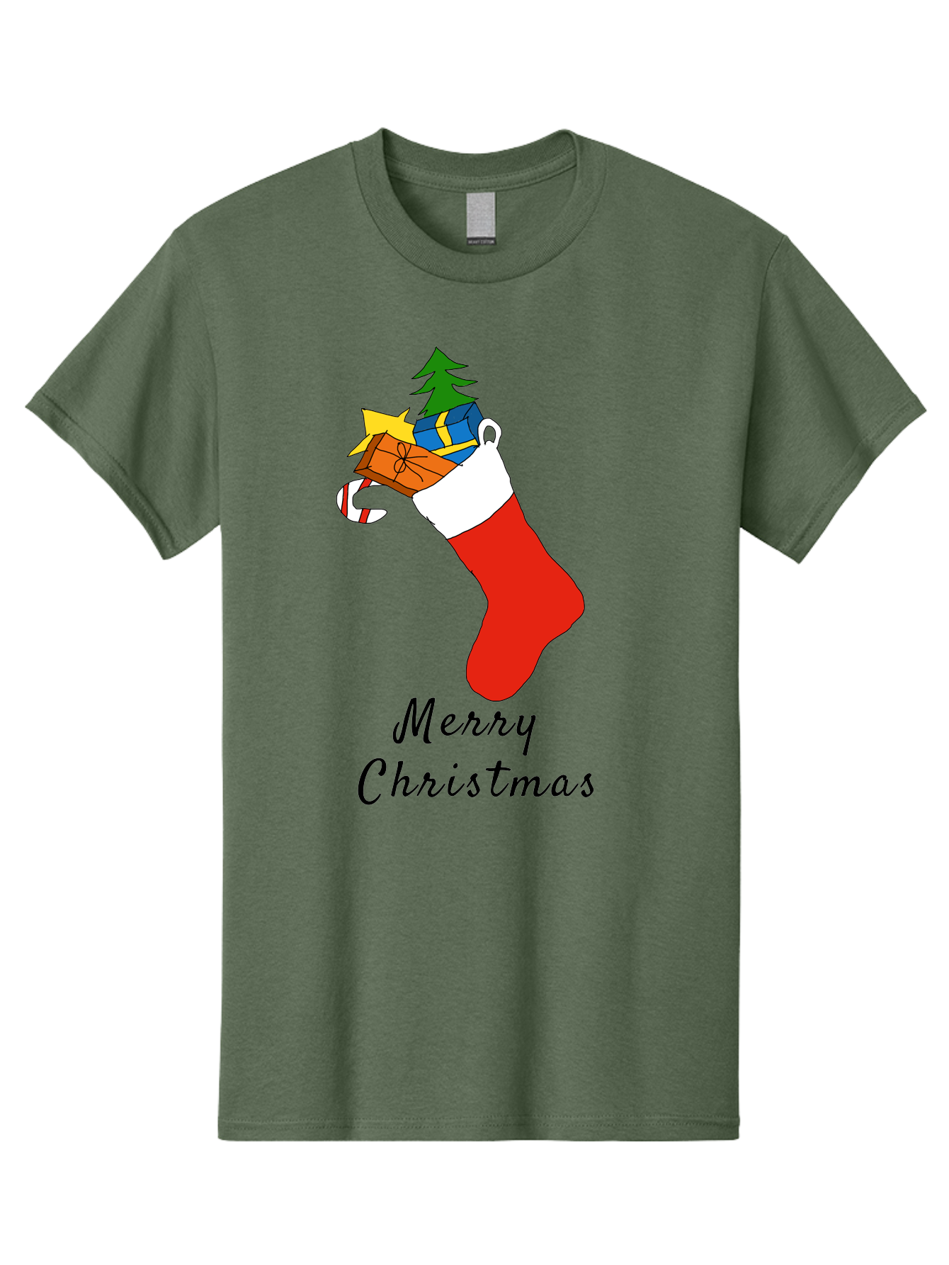 Merry-Christmas-1 Men'S Graphic Tee, 100% Cotton, Comfortable Casual Summer Wear, Machine Washable, Christmas Stocking, Holiday Gifts, Festive Decorations, Christmas Tree, Wrapped Presents, Candy Cane, Merry Christmas Greeting, -  Aaa096
