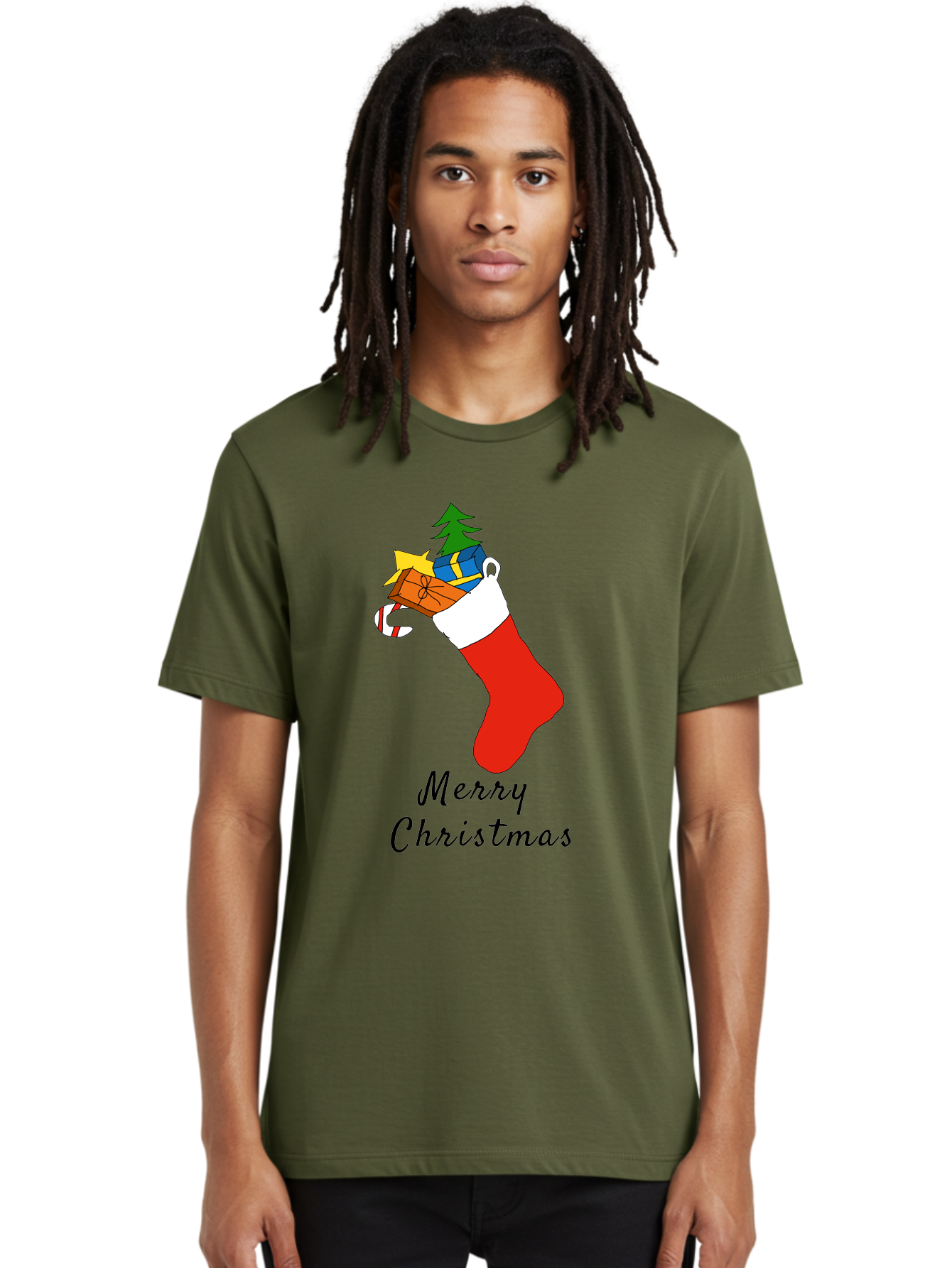 Merry-Christmas-1 Men'S Graphic Tee, 100% Cotton, Comfortable Casual Summer Wear, Machine Washable, Christmas Stocking, Holiday Gifts, Festive Decorations, Christmas Tree, Wrapped Presents, Candy Cane, Merry Christmas Greeting, -  Aaa096