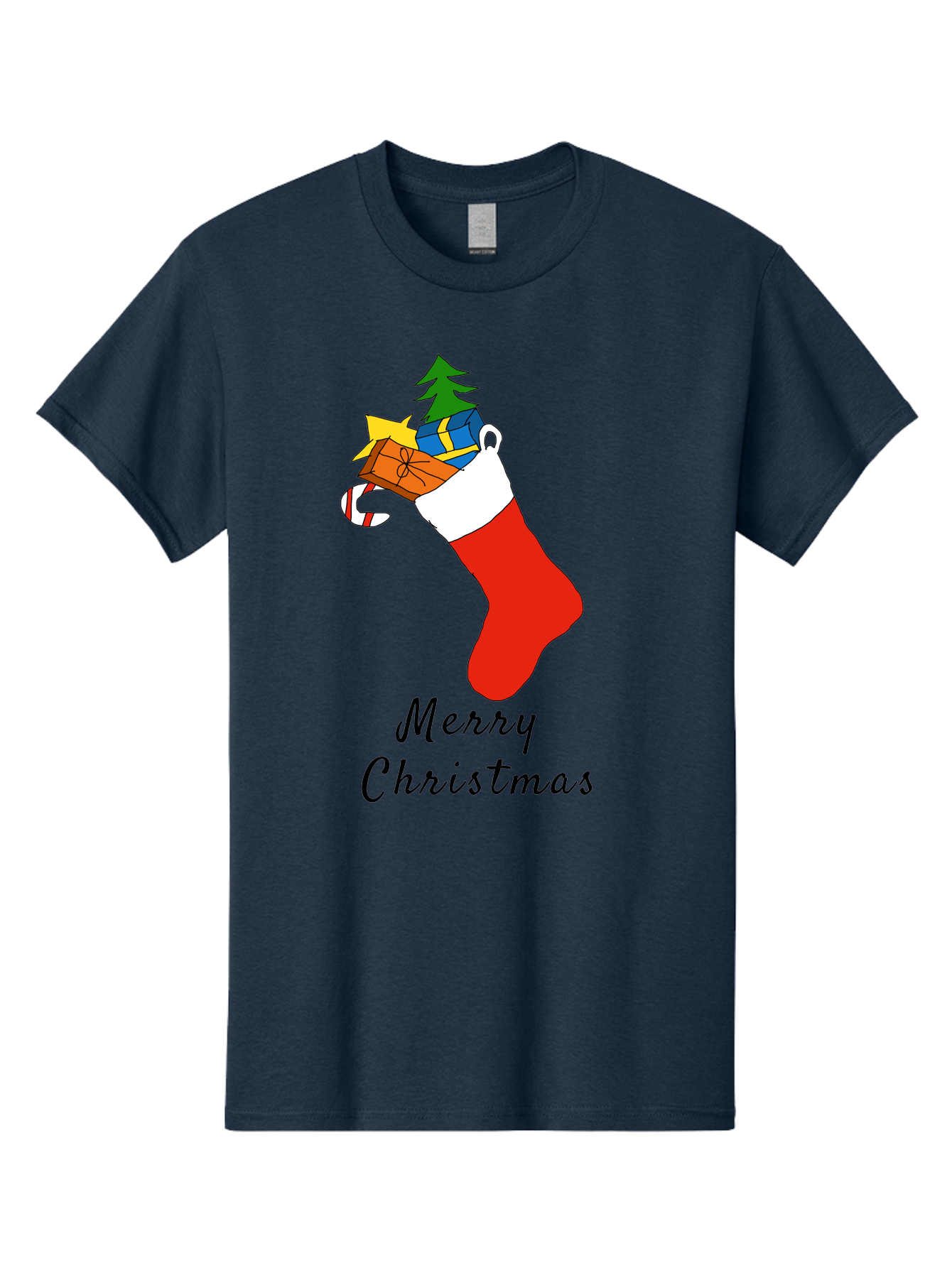 Merry-Christmas-1 Men'S Graphic Tee, 100% Cotton, Comfortable Casual Summer Wear, Machine Washable, Christmas Stocking, Holiday Gifts, Festive Decorations, Christmas Tree, Wrapped Presents, Candy Cane, Merry Christmas Greeting, -  Aaa096