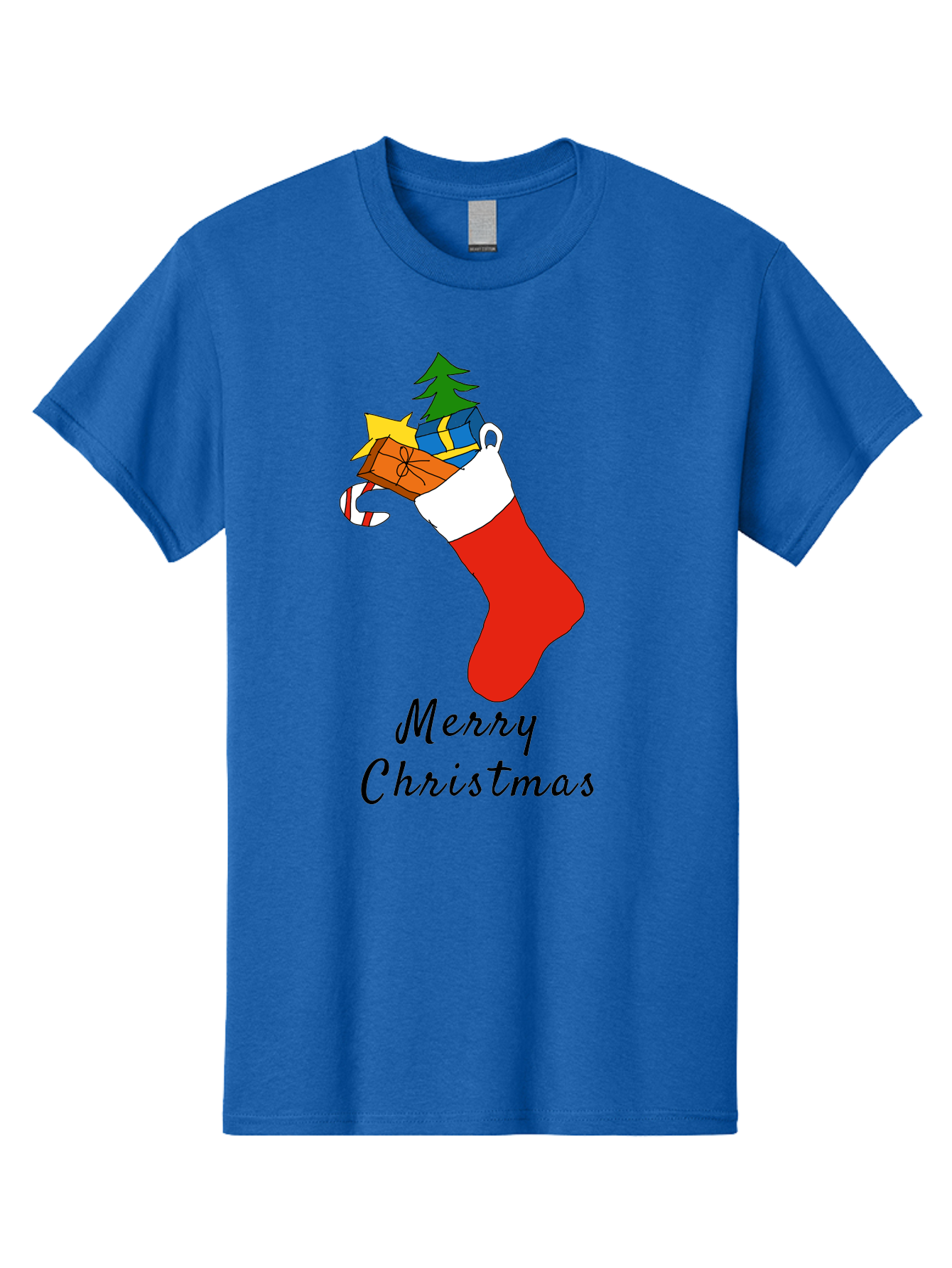 Merry-Christmas-1 Men'S Graphic Tee, 100% Cotton, Comfortable Casual Summer Wear, Machine Washable, Christmas Stocking, Holiday Gifts, Festive Decorations, Christmas Tree, Wrapped Presents, Candy Cane, Merry Christmas Greeting, -  Aaa096
