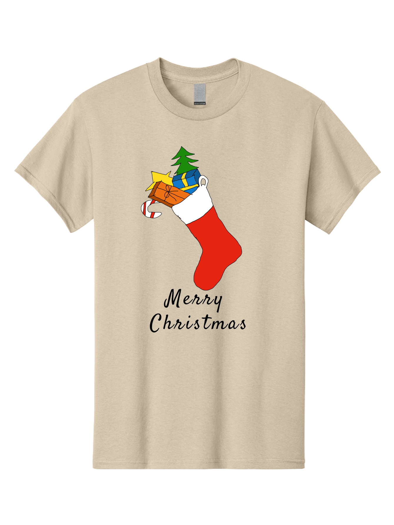 Merry-Christmas-1 Men'S Graphic Tee, 100% Cotton, Comfortable Casual Summer Wear, Machine Washable, Christmas Stocking, Holiday Gifts, Festive Decorations, Christmas Tree, Wrapped Presents, Candy Cane, Merry Christmas Greeting, -  Aaa096