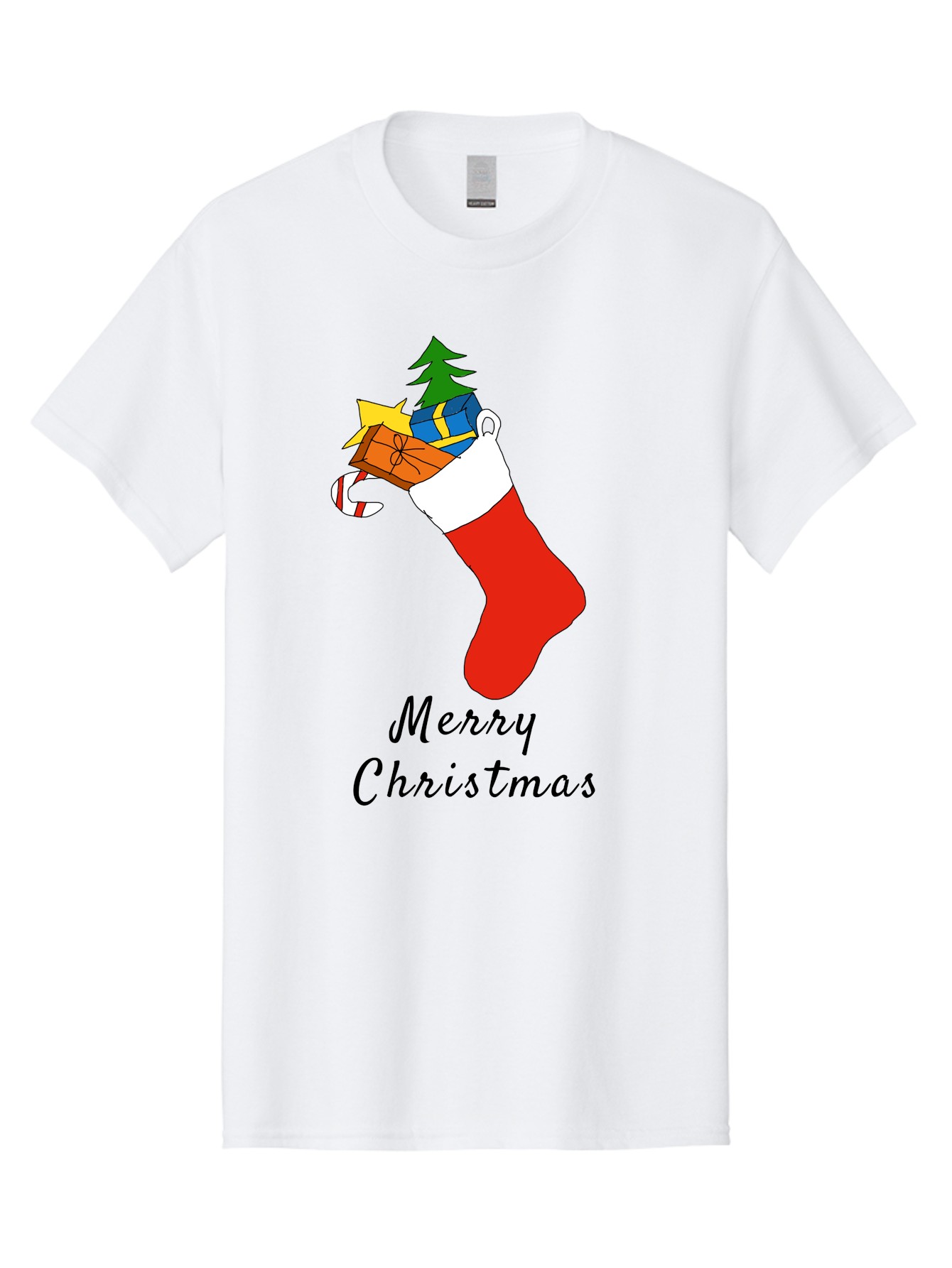 Merry-Christmas-1 Men'S Graphic Tee, 100% Cotton, Comfortable Casual Summer Wear, Machine Washable, Christmas Stocking, Holiday Gifts, Festive Decorations, Christmas Tree, Wrapped Presents, Candy Cane, Merry Christmas Greeting, -  Aaa096