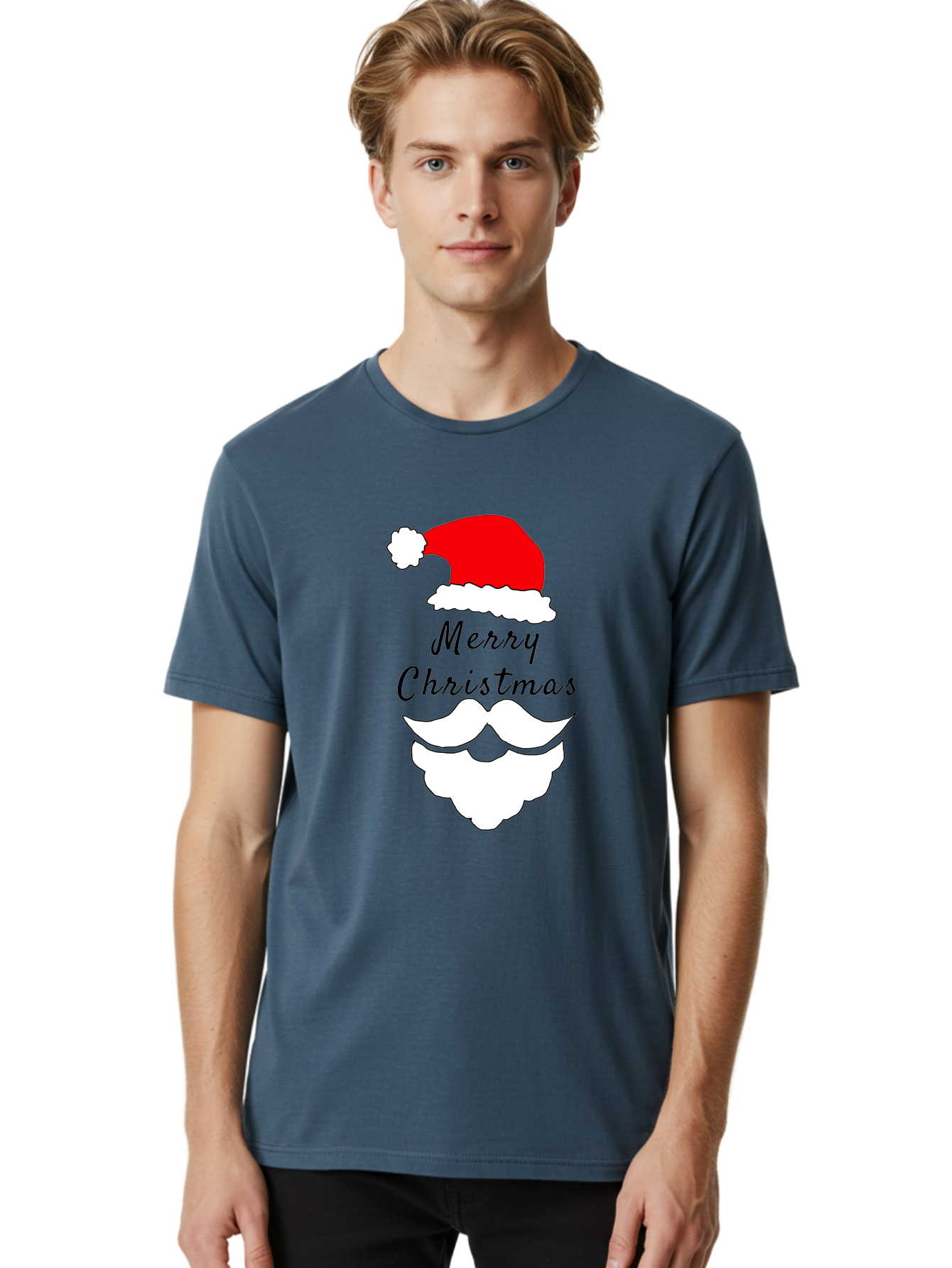 Merry-Christmas Men'S Graphic Tee, 100% Cotton, Comfortable Casual Summer Wear, Machine Washable, Merry Christmas, Santa Hat, White Beard, Festive Season, Holiday Greeting, Christmas Wishes, Jolly Old Saint Nick, Winter Wonderland, -  Aaa097