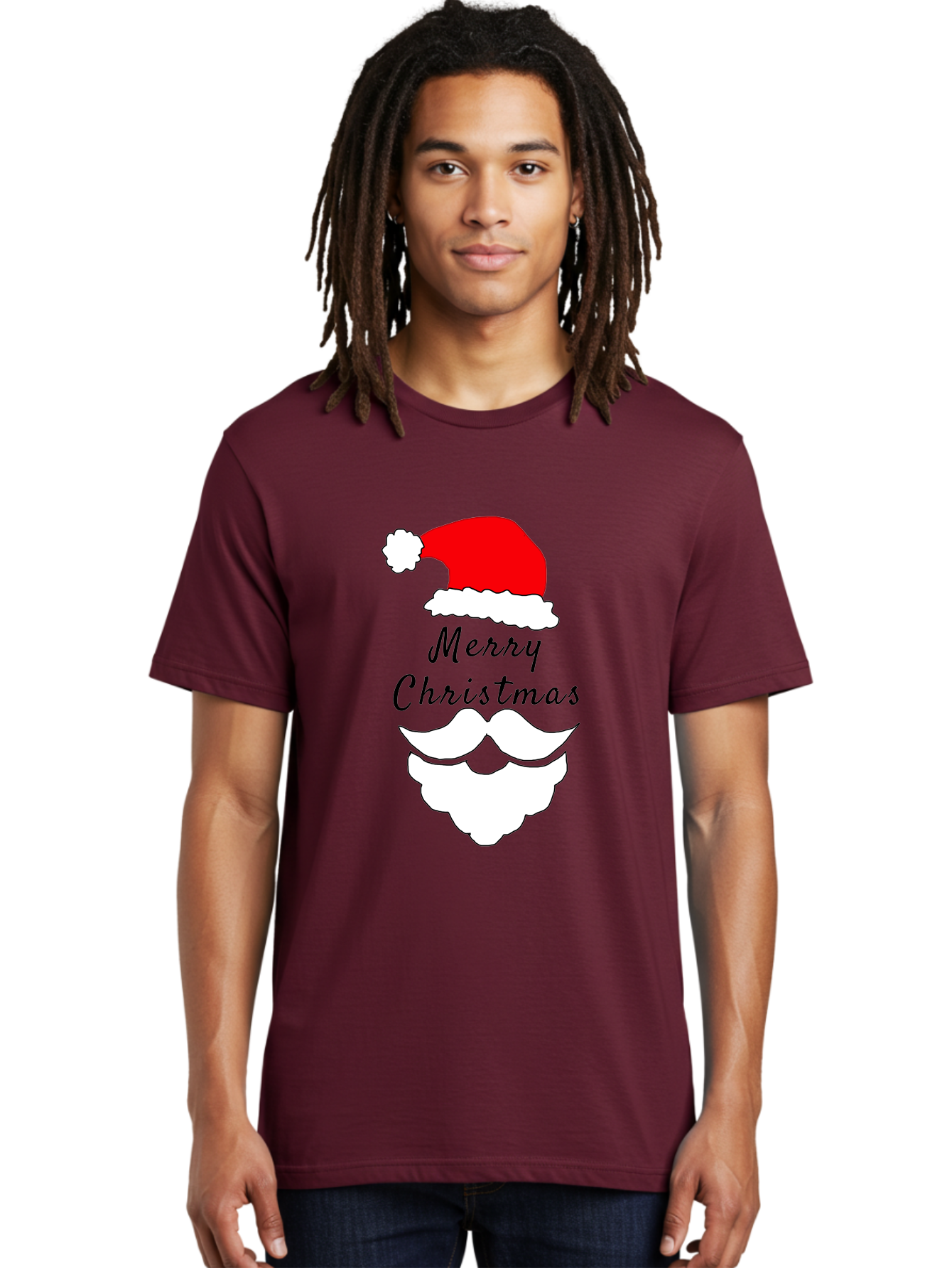 Merry-Christmas Men'S Graphic Tee, 100% Cotton, Comfortable Casual Summer Wear, Machine Washable, Merry Christmas, Santa Hat, White Beard, Festive Season, Holiday Greeting, Christmas Wishes, Jolly Old Saint Nick, Winter Wonderland, -  Aaa097