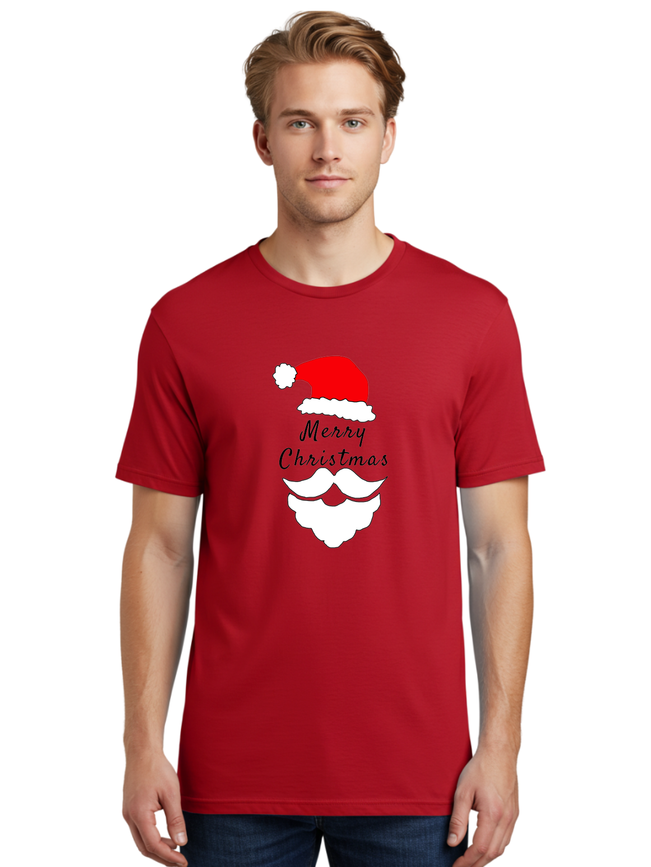 Merry-Christmas Men'S Graphic Tee, 100% Cotton, Comfortable Casual Summer Wear, Machine Washable, Merry Christmas, Santa Hat, White Beard, Festive Season, Holiday Greeting, Christmas Wishes, Jolly Old Saint Nick, Winter Wonderland, -  Aaa097