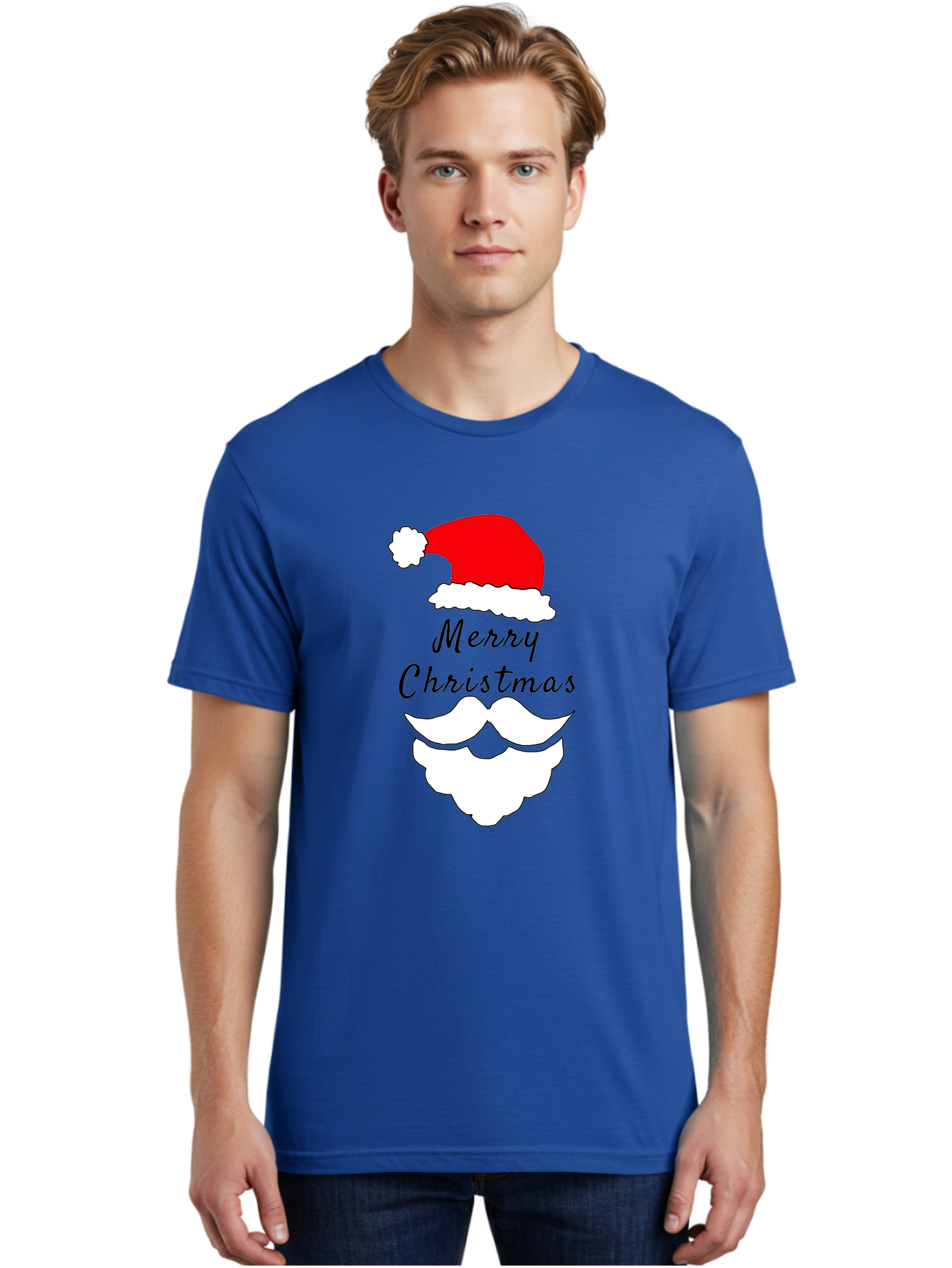 Merry-Christmas Men'S Graphic Tee, 100% Cotton, Comfortable Casual Summer Wear, Machine Washable, Merry Christmas, Santa Hat, White Beard, Festive Season, Holiday Greeting, Christmas Wishes, Jolly Old Saint Nick, Winter Wonderland, -  Aaa097