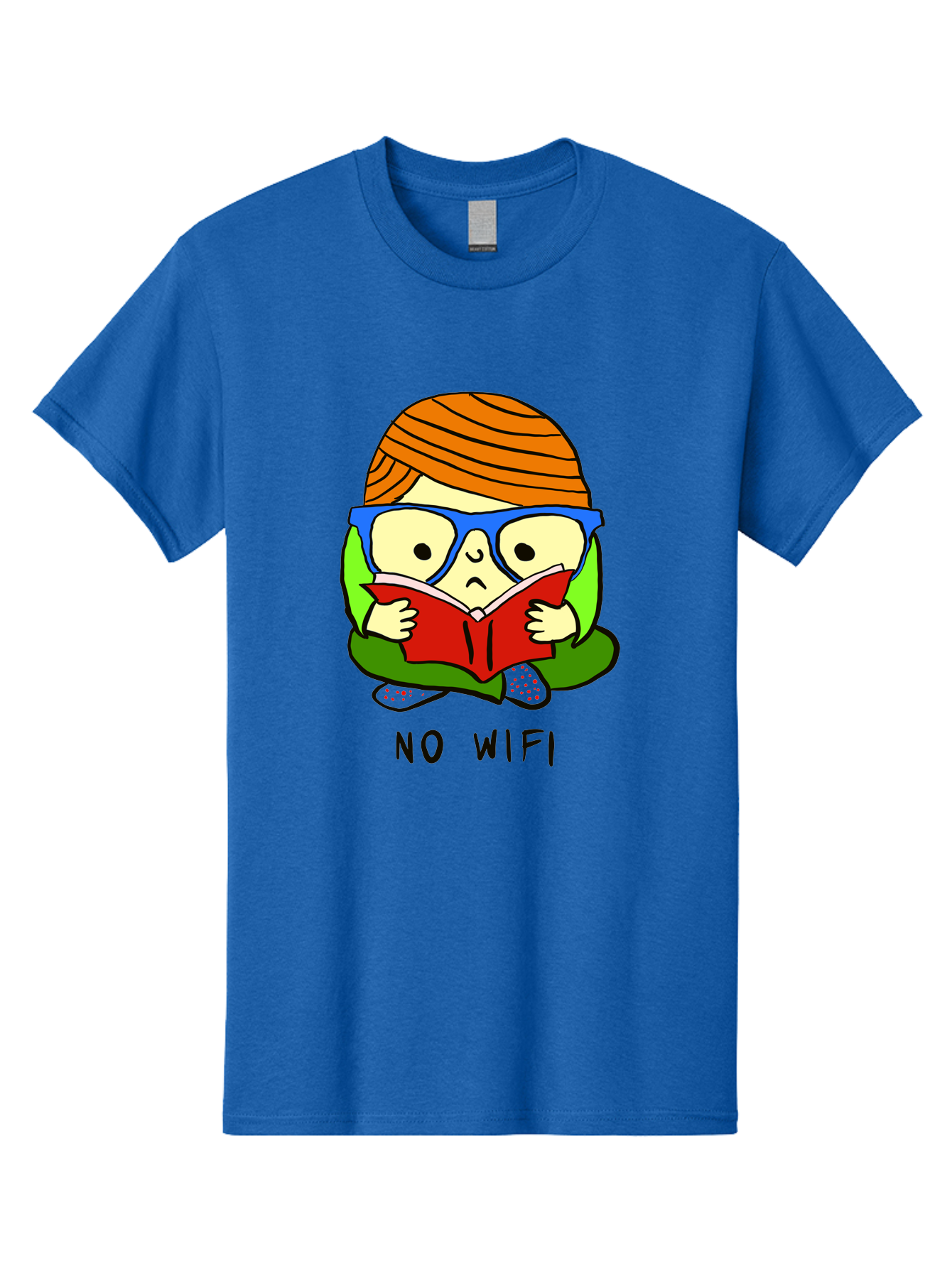 No-Wifi Men'S Graphic Tee, 100% Cotton, Comfortable Casual Summer Wear, Machine Washable, Person Reading A Book, Wearing Glasses, Orange Head Wrap, Offline Mode, Digital Detox, Relaxed Atmosphere, Calm Environment, Reading Culture -  Aaa100