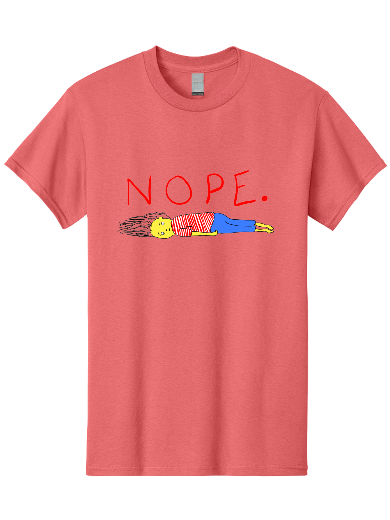 Nope Men'S Graphic Tee, 100% Cotton, Comfortable Casual Summer Wear, Machine Washable, Cartoon Character Lying Down, Refusal, Rejection, Humor, Funny, Relaxed, Laid-Back, Nope Text -  Aaa101