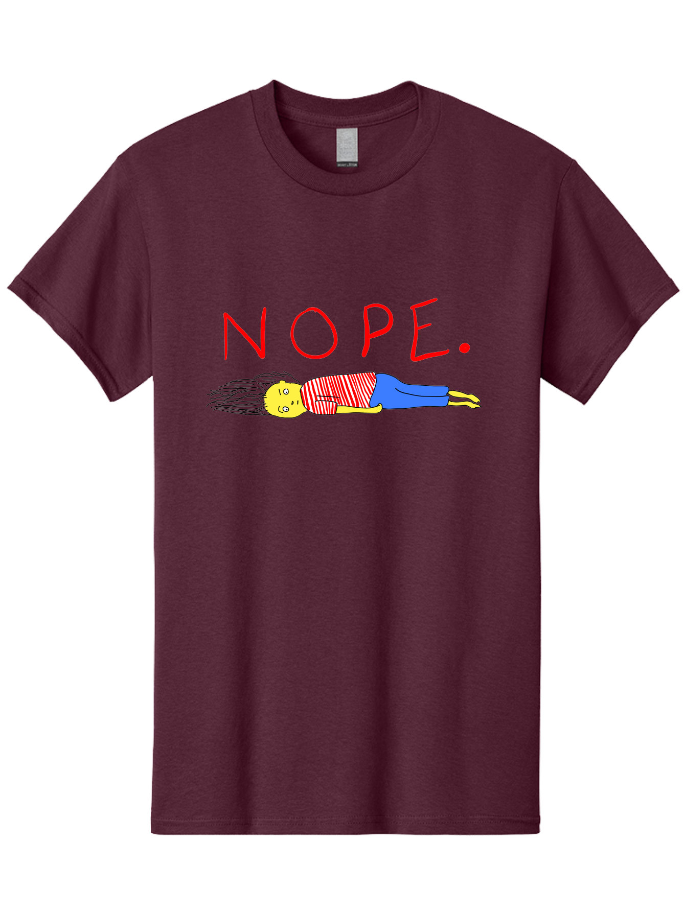 Nope Men'S Graphic Tee, 100% Cotton, Comfortable Casual Summer Wear, Machine Washable, Cartoon Character Lying Down, Refusal, Rejection, Humor, Funny, Relaxed, Laid-Back, Nope Text -  Aaa101