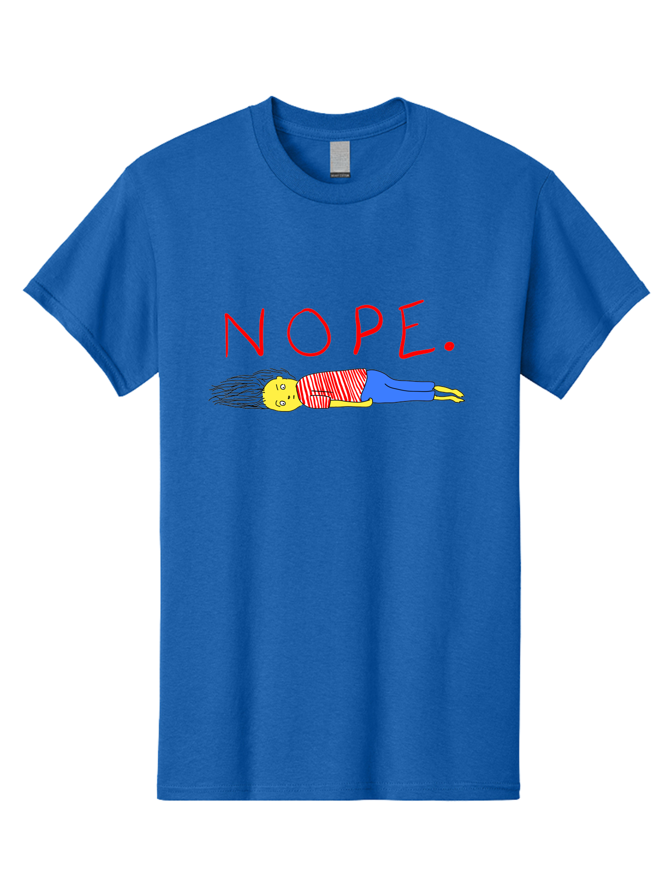 Nope Men'S Graphic Tee, 100% Cotton, Comfortable Casual Summer Wear, Machine Washable, Cartoon Character Lying Down, Refusal, Rejection, Humor, Funny, Relaxed, Laid-Back, Nope Text -  Aaa101