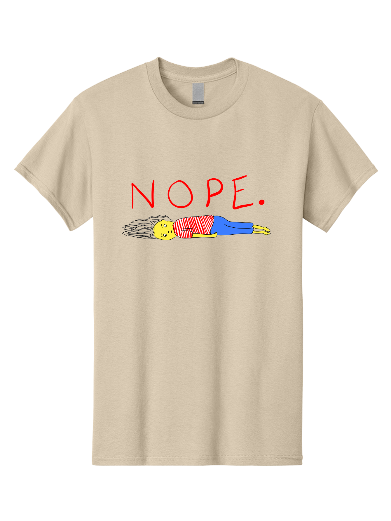 Nope Men'S Graphic Tee, 100% Cotton, Comfortable Casual Summer Wear, Machine Washable, Cartoon Character Lying Down, Refusal, Rejection, Humor, Funny, Relaxed, Laid-Back, Nope Text -  Aaa101