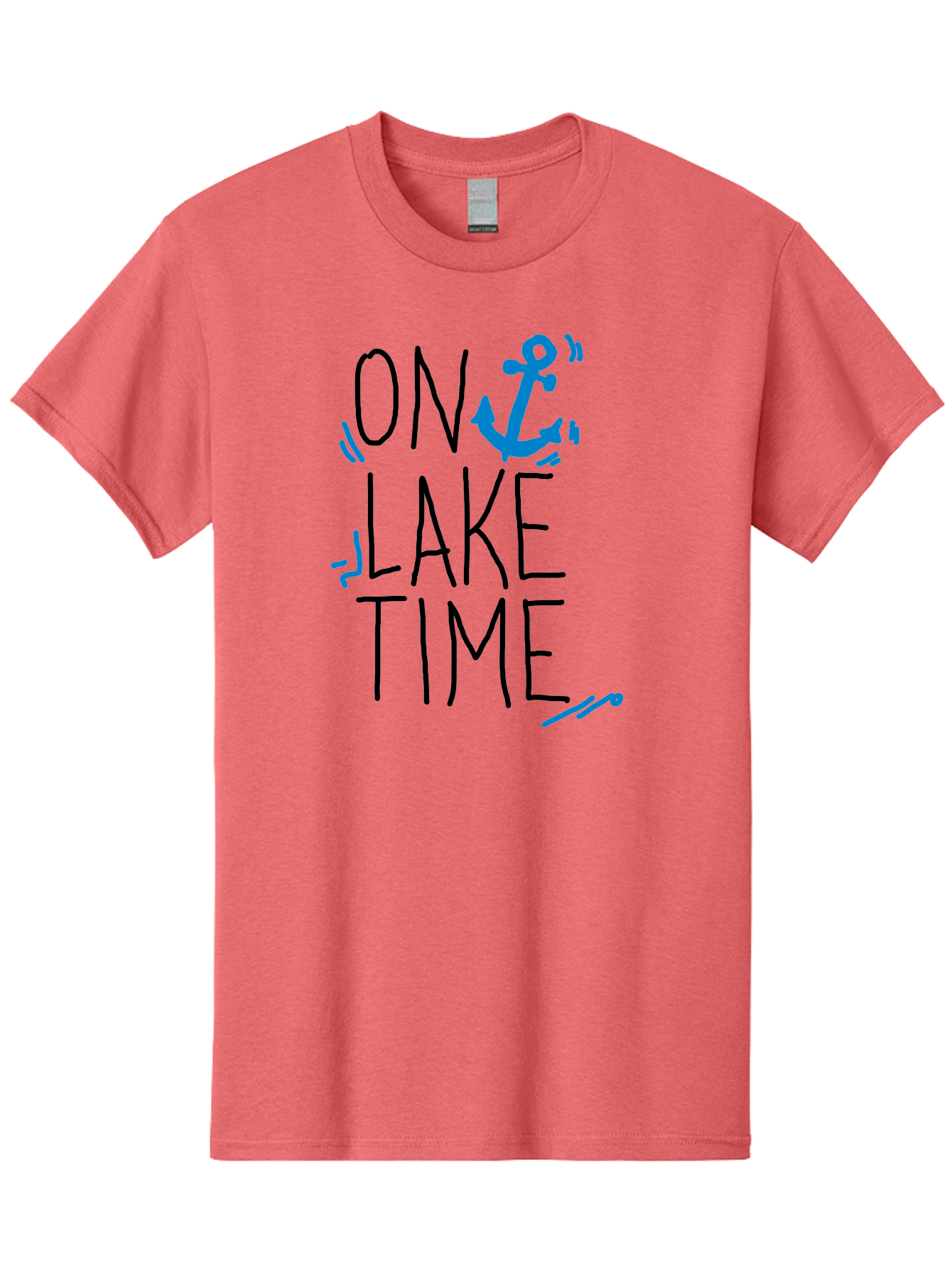 On-Lake-Time Men'S Graphic Tee, 100% Cotton, Comfortable Casual Summer Wear, Machine Washable, Lake Life, Anchor Symbol, Lake Time, Water Activities, Boating, Sailing, Relaxation, Leisure Time, Summer Fun, Nautical Theme -  Aaa105