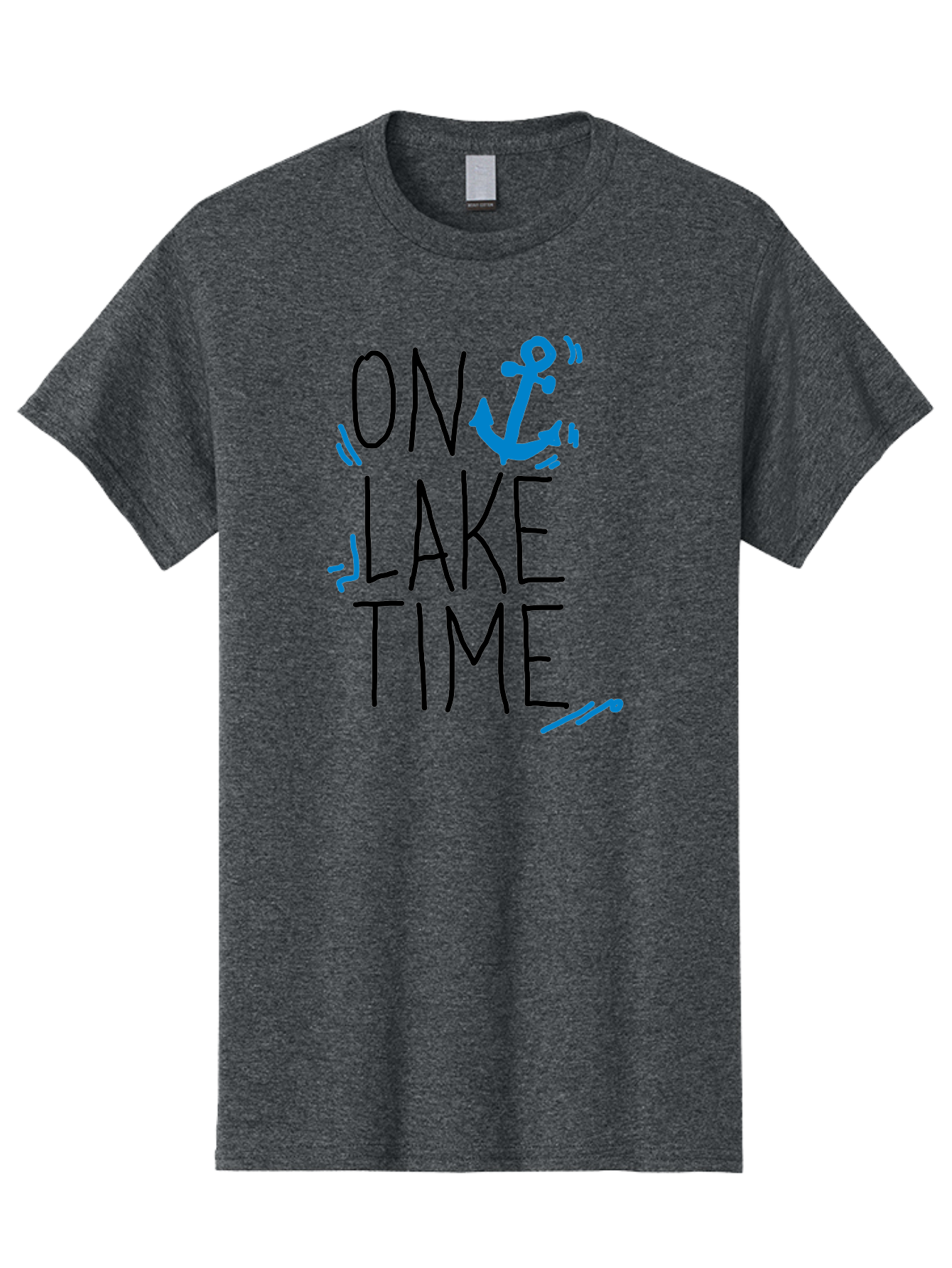 On-Lake-Time Men'S Graphic Tee, 100% Cotton, Comfortable Casual Summer Wear, Machine Washable, Lake Life, Anchor Symbol, Lake Time, Water Activities, Boating, Sailing, Relaxation, Leisure Time, Summer Fun, Nautical Theme -  Aaa105