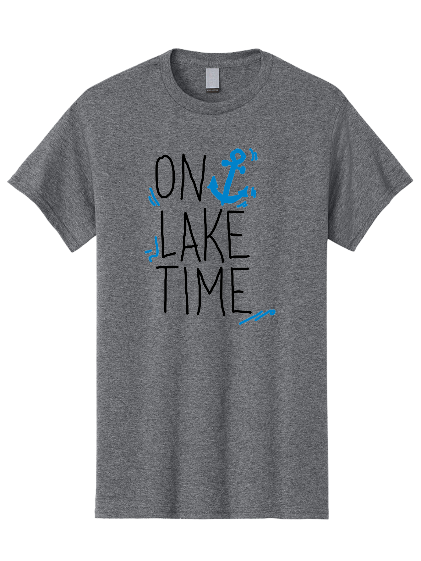 On-Lake-Time Men'S Graphic Tee, 100% Cotton, Comfortable Casual Summer Wear, Machine Washable, Lake Life, Anchor Symbol, Lake Time, Water Activities, Boating, Sailing, Relaxation, Leisure Time, Summer Fun, Nautical Theme -  Aaa105