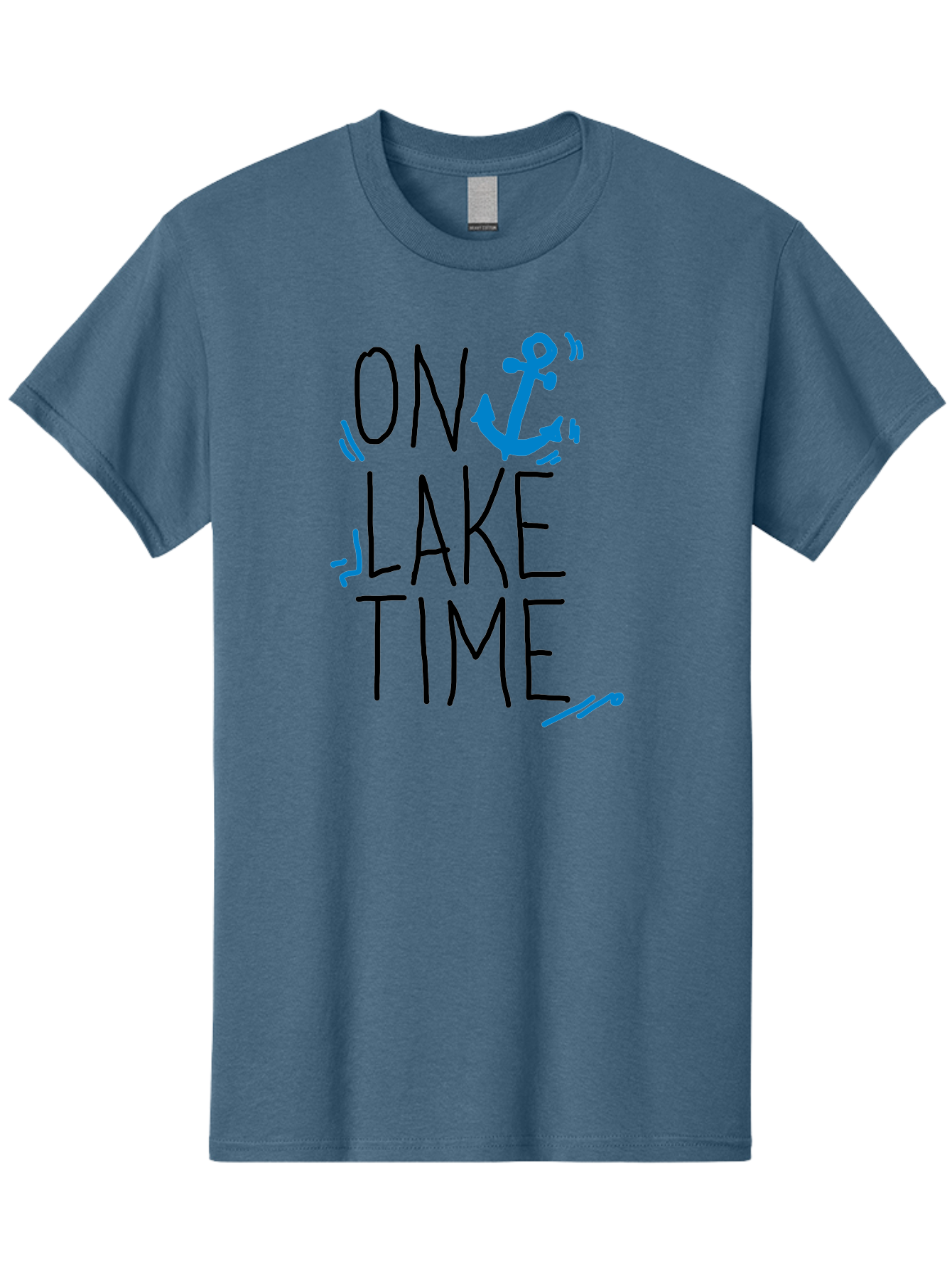 On-Lake-Time Men'S Graphic Tee, 100% Cotton, Comfortable Casual Summer Wear, Machine Washable, Lake Life, Anchor Symbol, Lake Time, Water Activities, Boating, Sailing, Relaxation, Leisure Time, Summer Fun, Nautical Theme -  Aaa105