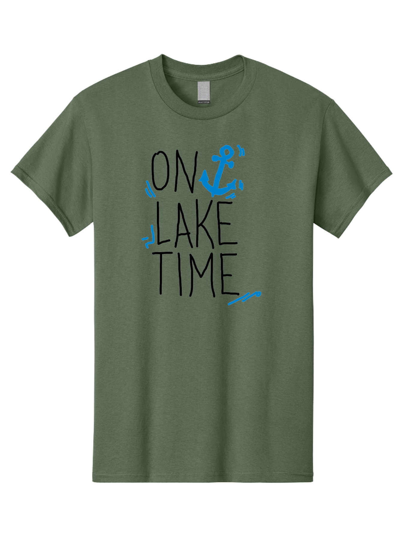 On-Lake-Time Men'S Graphic Tee, 100% Cotton, Comfortable Casual Summer Wear, Machine Washable, Lake Life, Anchor Symbol, Lake Time, Water Activities, Boating, Sailing, Relaxation, Leisure Time, Summer Fun, Nautical Theme -  Aaa105