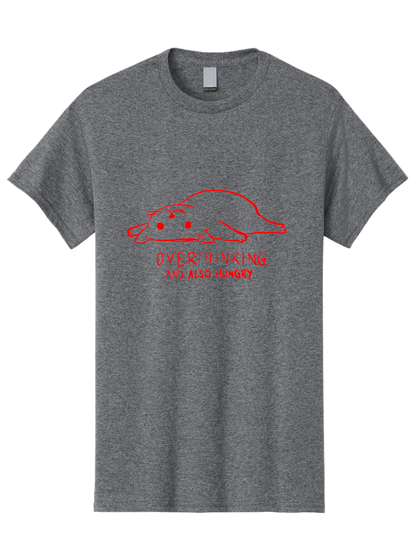 Overthinking-And-Also-Hungry Men'S Graphic Tee, 100% Cotton, Comfortable Casual Summer Wear, Machine Washable, Funny Animal Cartoon, Red Rat, Cute Rodent, Lying Down Relaxed, Overthinking Humor, Relatable, Funny, Quirky, Cartoon Humor, -  Aaa106