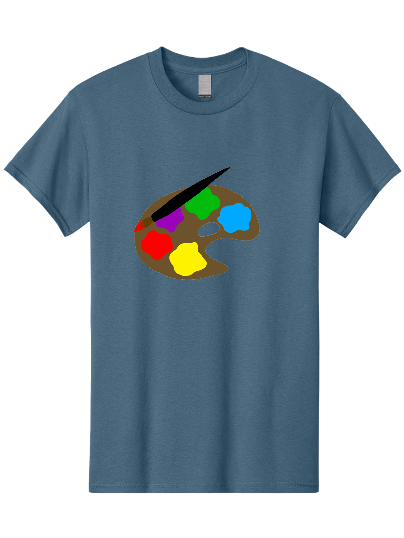 Paint-Palette Men'S Graphic Tee, 100% Cotton, Comfortable Casual Summer Wear, Machine Washable, Artist'S Palette, Painting Supplies, Colorful Paints, Artistic Tools, Creative Expression, Vibrant Colors, Red, Yellow, Blue, Green, Purple -  Aaa107