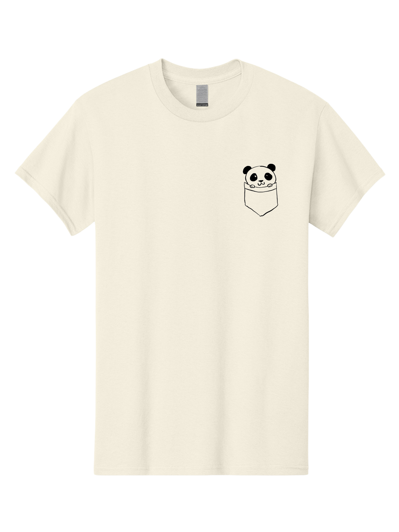 Panda-In-Pocket Men'S Graphic Tee, 100% Cotton, Comfortable Casual Summer Wear, Machine Washable, Cartoon Panda, Kawaii Animal, Pocket Friend, Cute Design, Minimalist Art, Adorable Character, Simple Illustration, Black Outline, Panda Bear -  Aaa108