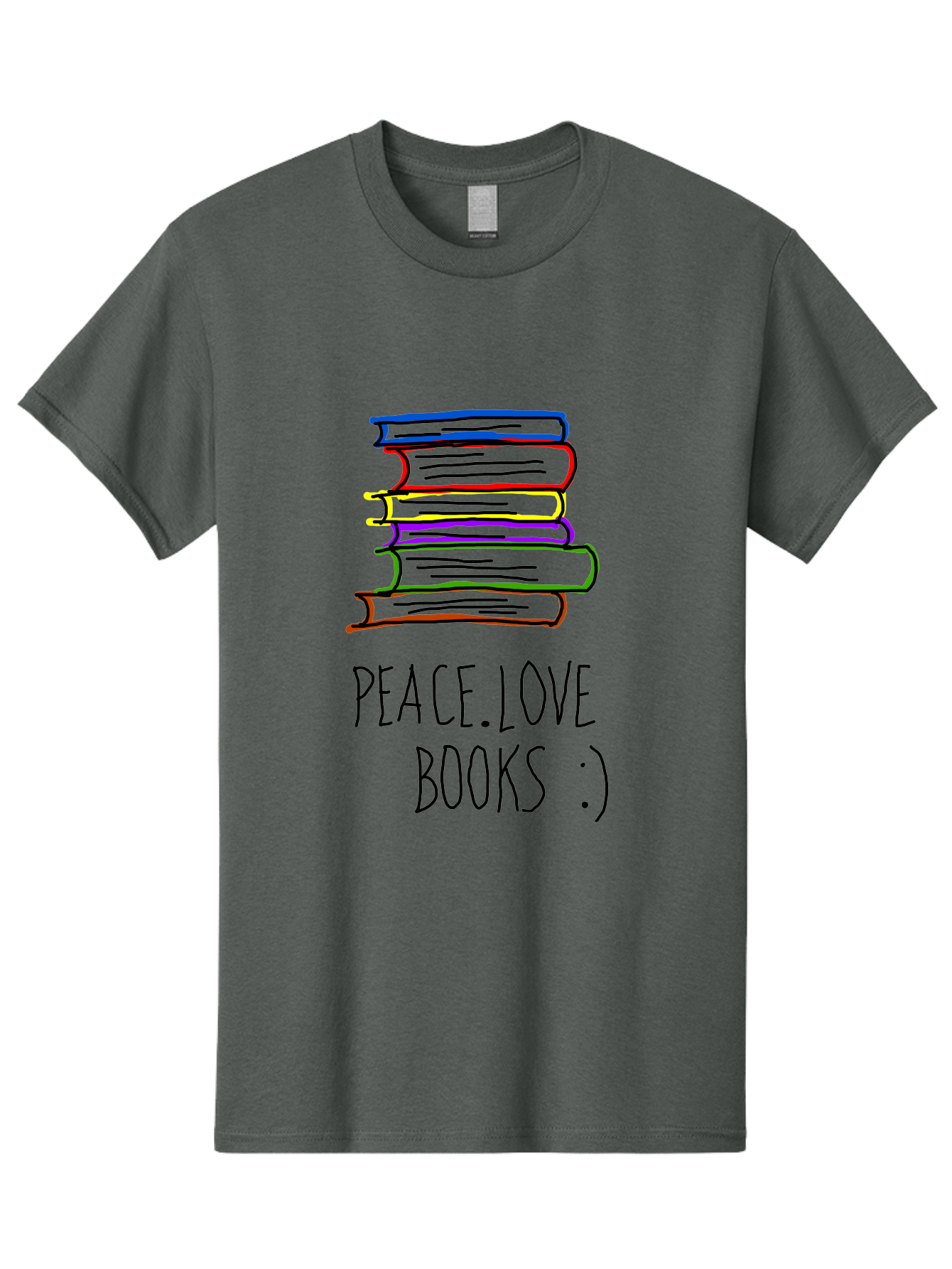 Peace-Love-Books Men'S Graphic Tee, 100% Cotton, Comfortable Casual Summer Wear, Machine Washable, Stack Of Books, Love For Reading, Peaceful Atmosphere, Inspirational Quote, Book Lovers, Reading Culture, Inspirational Message, -  Aaa109
