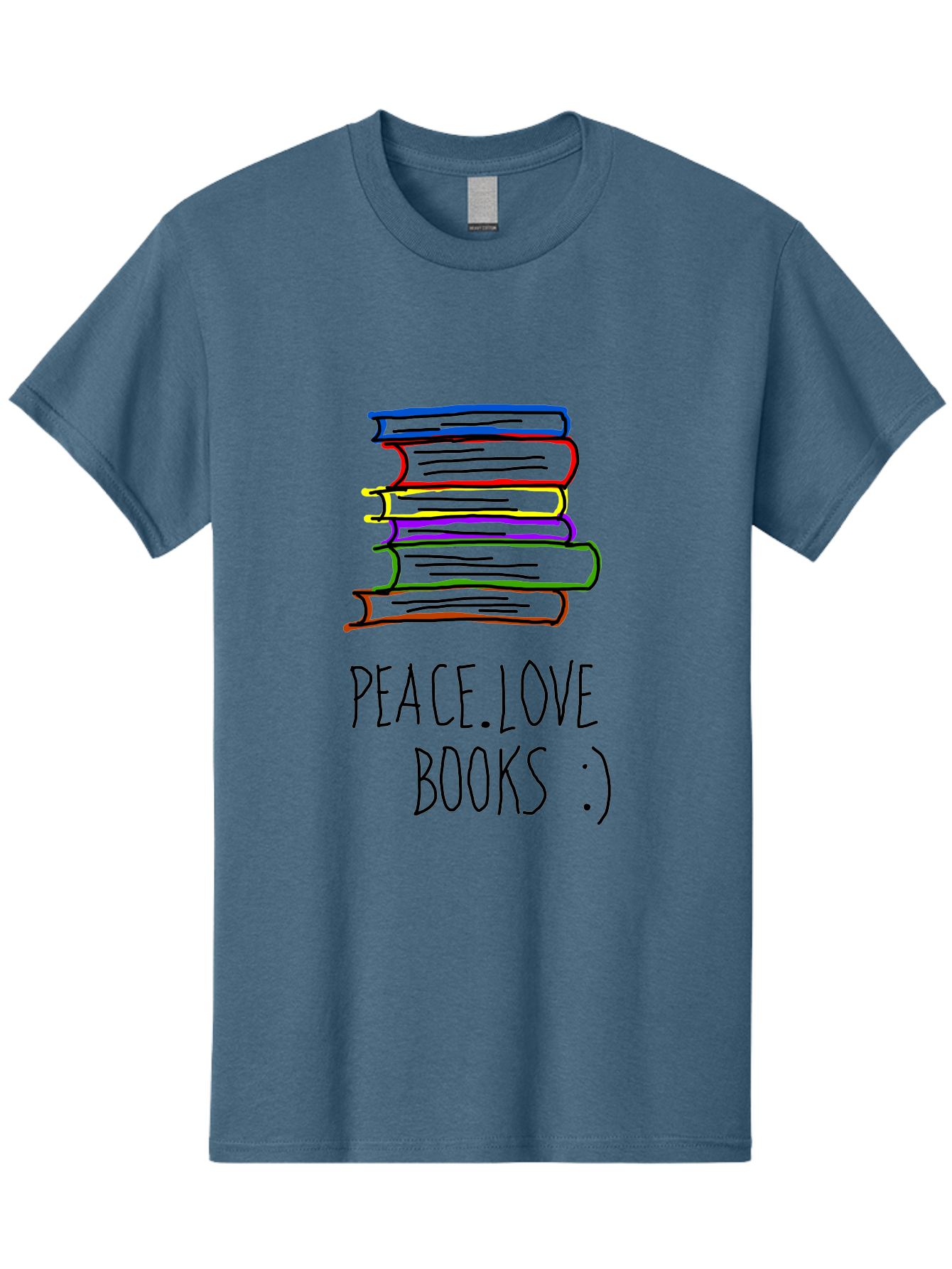 Peace-Love-Books Men'S Graphic Tee, 100% Cotton, Comfortable Casual Summer Wear, Machine Washable, Stack Of Books, Love For Reading, Peaceful Atmosphere, Inspirational Quote, Book Lovers, Reading Culture, Inspirational Message, -  Aaa109