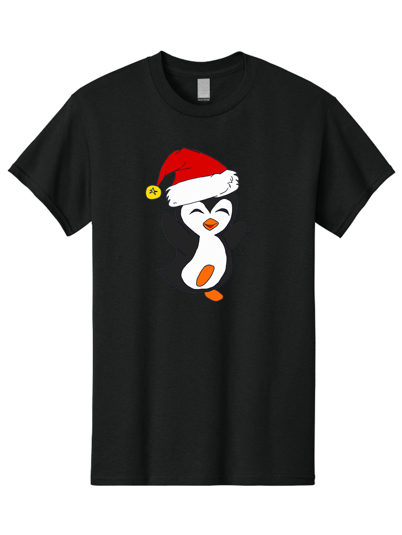 Penguin-With-Santa-Hat Men'S Graphic Tee, 100% Cotton, Comfortable Casual Summer Wear, Machine Washable, Cartoon Penguin, Santa Hat, Christmas Character, Festive Holiday, Cartoon Illustration, Winter Wonderland, Cute Animal, -  Aaa110