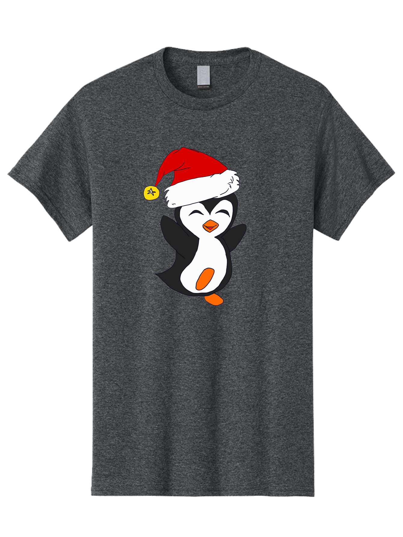 Penguin-With-Santa-Hat Men'S Graphic Tee, 100% Cotton, Comfortable Casual Summer Wear, Machine Washable, Cartoon Penguin, Santa Hat, Christmas Character, Festive Holiday, Cartoon Illustration, Winter Wonderland, Cute Animal, -  Aaa110
