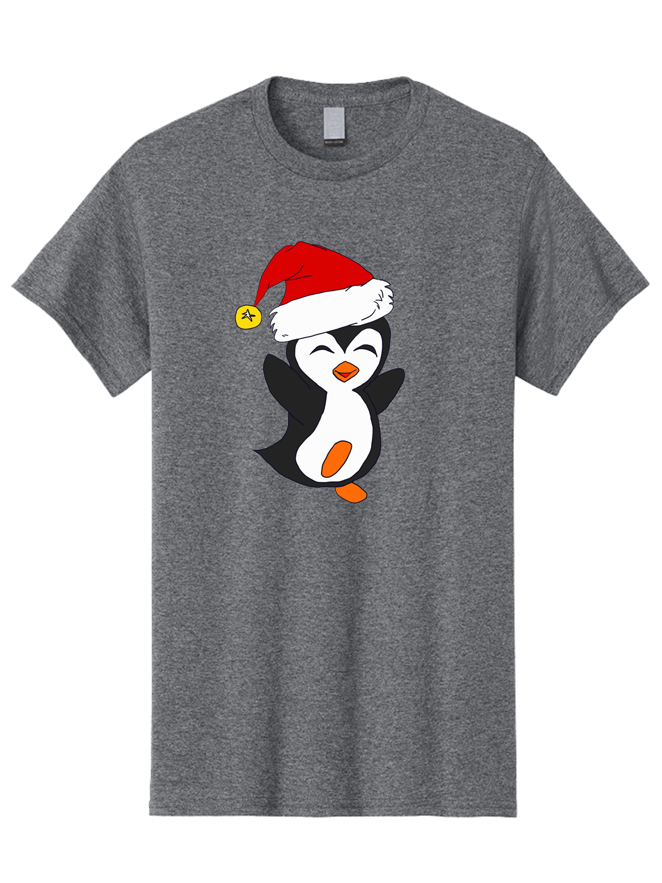 Penguin-With-Santa-Hat Men'S Graphic Tee, 100% Cotton, Comfortable Casual Summer Wear, Machine Washable, Cartoon Penguin, Santa Hat, Christmas Character, Festive Holiday, Cartoon Illustration, Winter Wonderland, Cute Animal, -  Aaa110
