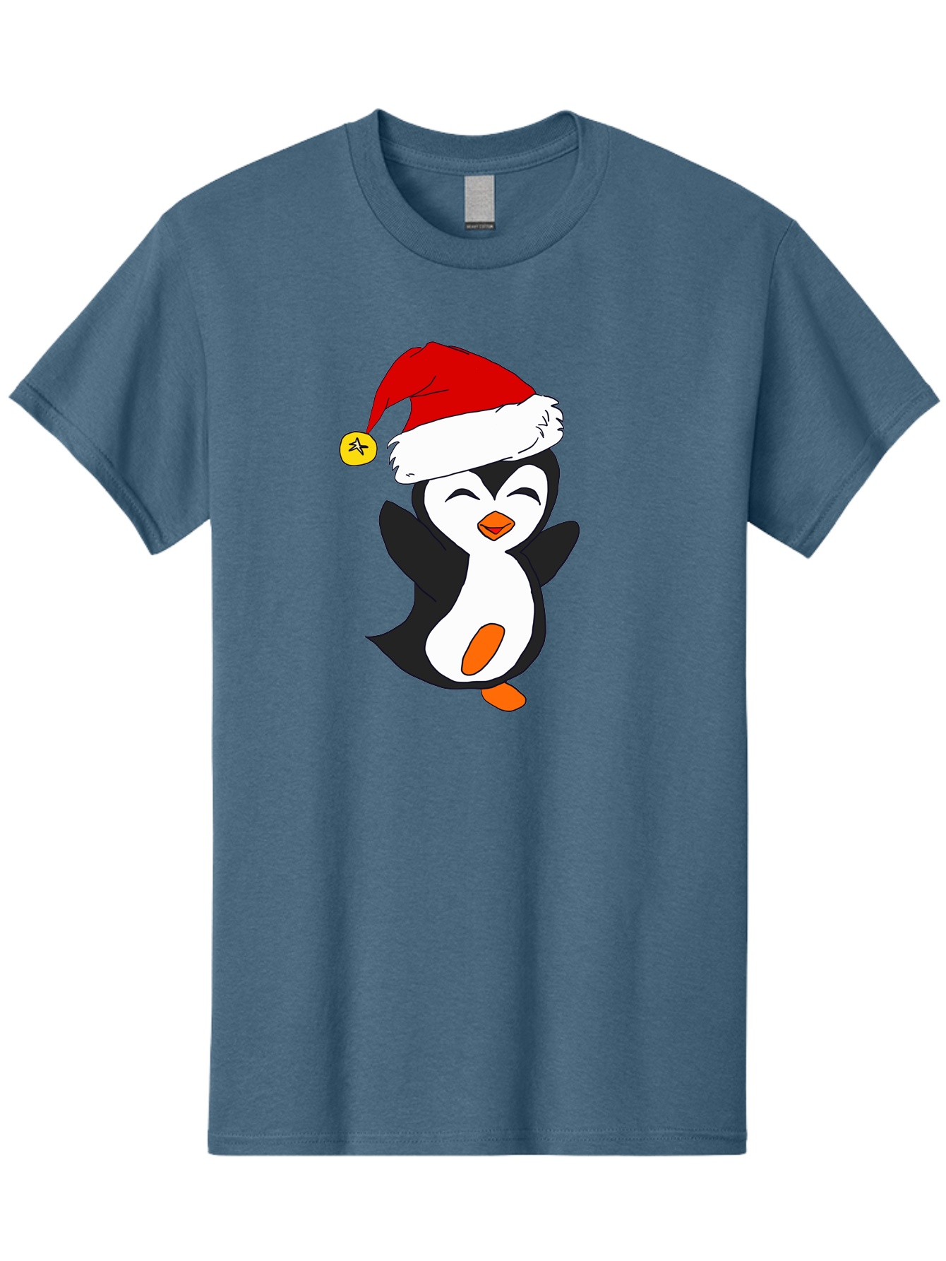 Penguin-With-Santa-Hat Men'S Graphic Tee, 100% Cotton, Comfortable Casual Summer Wear, Machine Washable, Cartoon Penguin, Santa Hat, Christmas Character, Festive Holiday, Cartoon Illustration, Winter Wonderland, Cute Animal, -  Aaa110