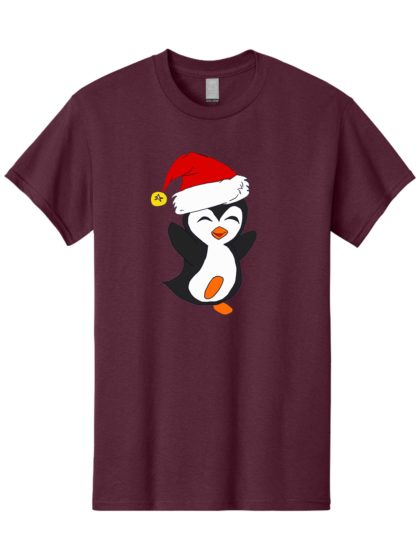 Penguin-With-Santa-Hat Men'S Graphic Tee, 100% Cotton, Comfortable Casual Summer Wear, Machine Washable, Cartoon Penguin, Santa Hat, Christmas Character, Festive Holiday, Cartoon Illustration, Winter Wonderland, Cute Animal, -  Aaa110