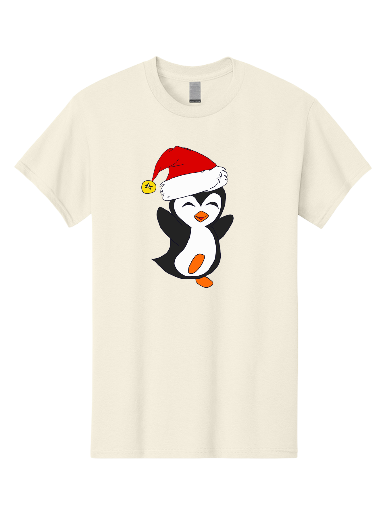 Penguin-With-Santa-Hat Men'S Graphic Tee, 100% Cotton, Comfortable Casual Summer Wear, Machine Washable, Cartoon Penguin, Santa Hat, Christmas Character, Festive Holiday, Cartoon Illustration, Winter Wonderland, Cute Animal, -  Aaa110