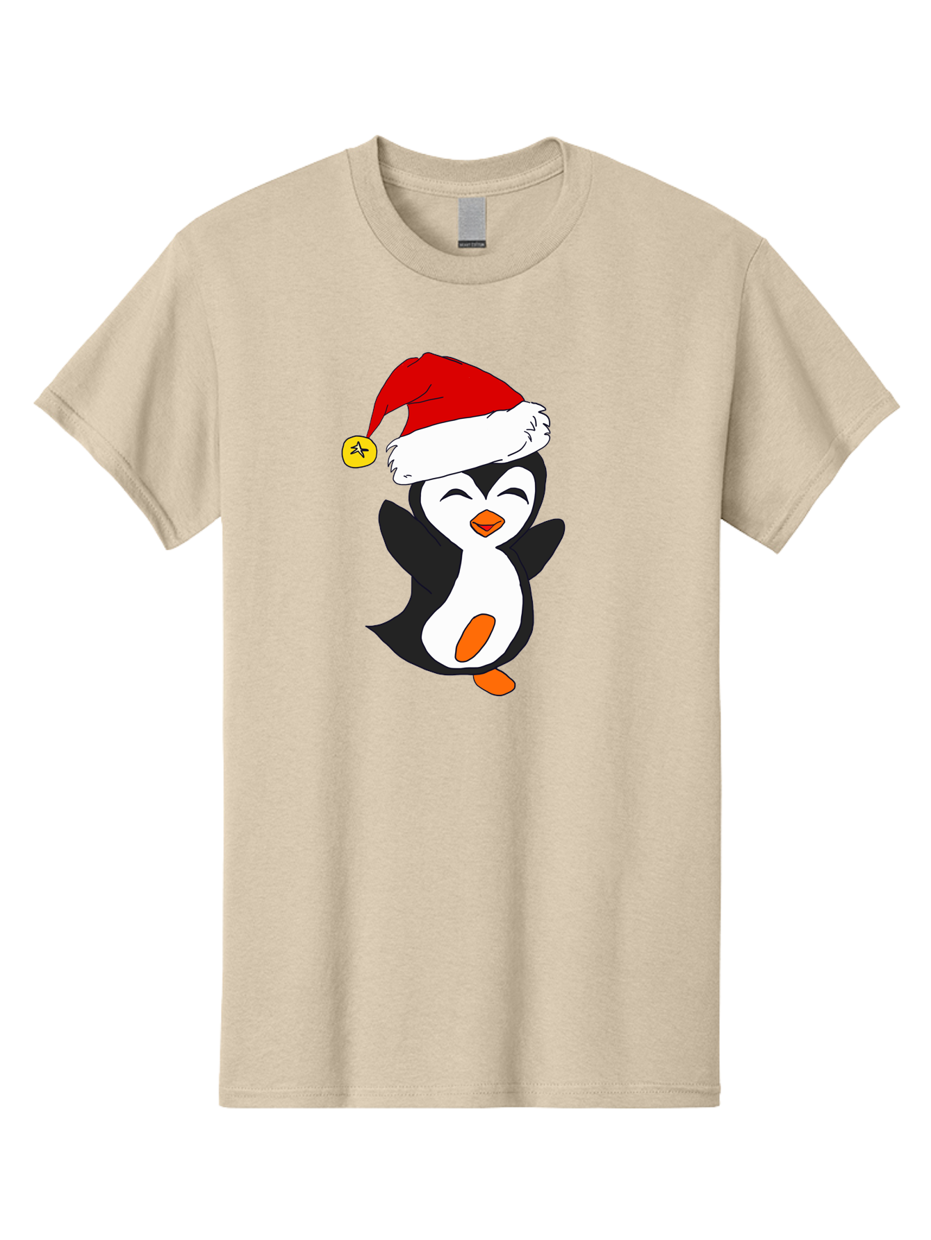Penguin-With-Santa-Hat Men'S Graphic Tee, 100% Cotton, Comfortable Casual Summer Wear, Machine Washable, Cartoon Penguin, Santa Hat, Christmas Character, Festive Holiday, Cartoon Illustration, Winter Wonderland, Cute Animal, -  Aaa110