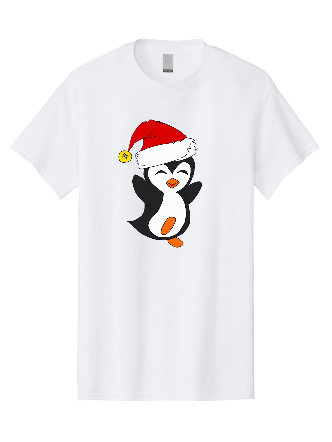 Penguin-With-Santa-Hat Men'S Graphic Tee, 100% Cotton, Comfortable Casual Summer Wear, Machine Washable, Cartoon Penguin, Santa Hat, Christmas Character, Festive Holiday, Cartoon Illustration, Winter Wonderland, Cute Animal, -  Aaa110