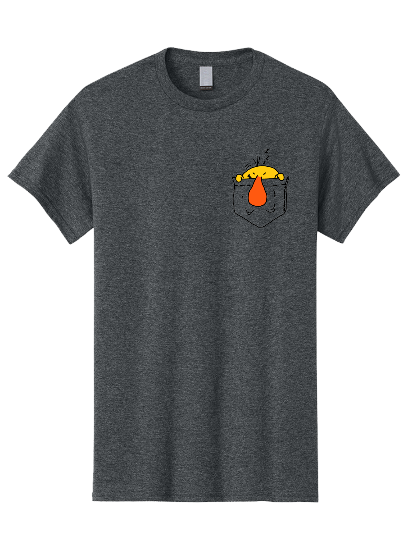 Pocket-Chicken Men'S Graphic Tee, 100% Cotton, Comfortable Casual Summer Wear, Machine Washable, Cartoon Chicken, Crying Face, Pocket Illustration, Orange Teardrop, Emotional Expression, Simple Doodle, Quirky Design, Funny Character -  Aaa114