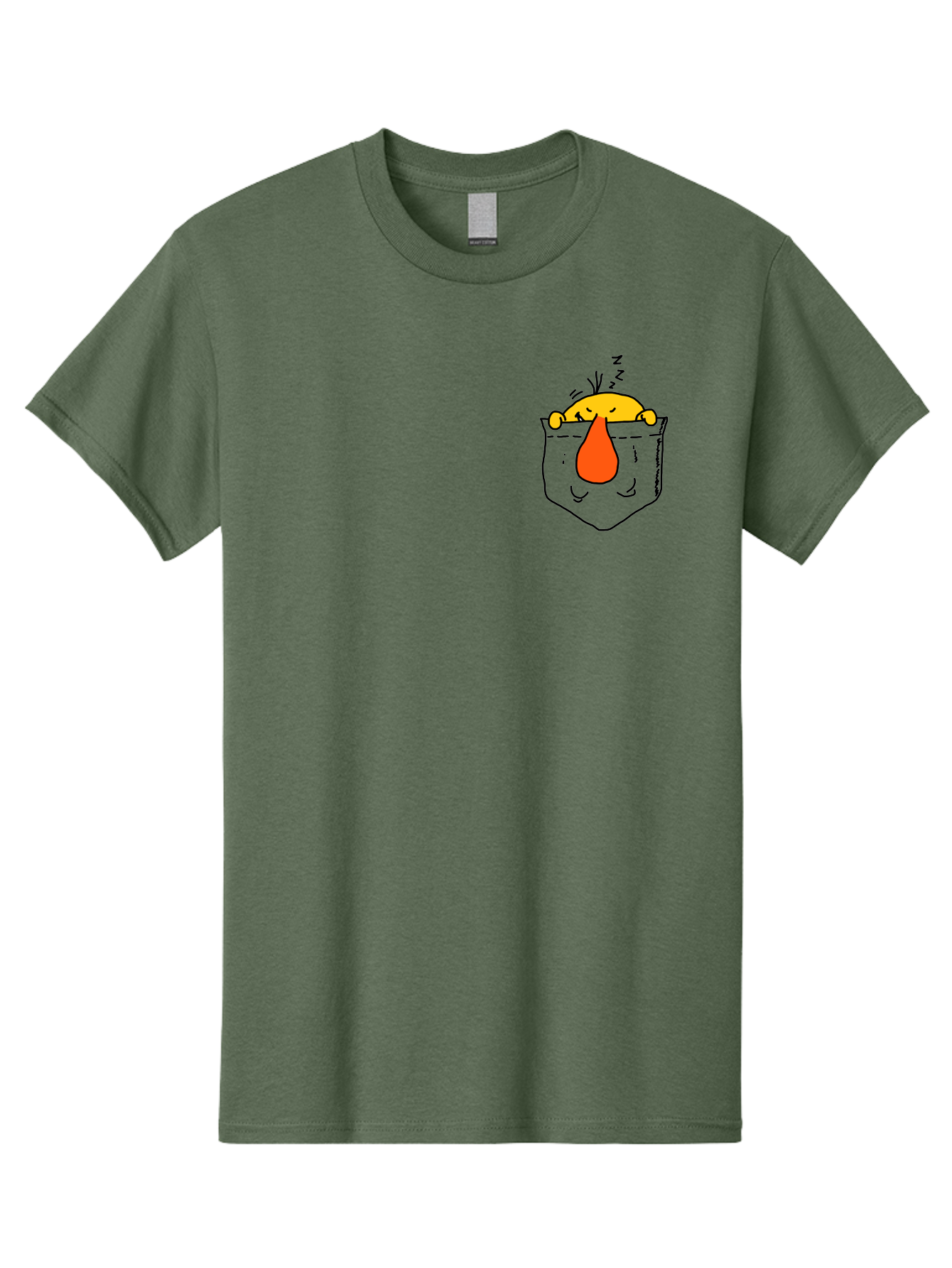 Pocket-Chicken Men'S Graphic Tee, 100% Cotton, Comfortable Casual Summer Wear, Machine Washable, Cartoon Chicken, Crying Face, Pocket Illustration, Orange Teardrop, Emotional Expression, Simple Doodle, Quirky Design, Funny Character -  Aaa114