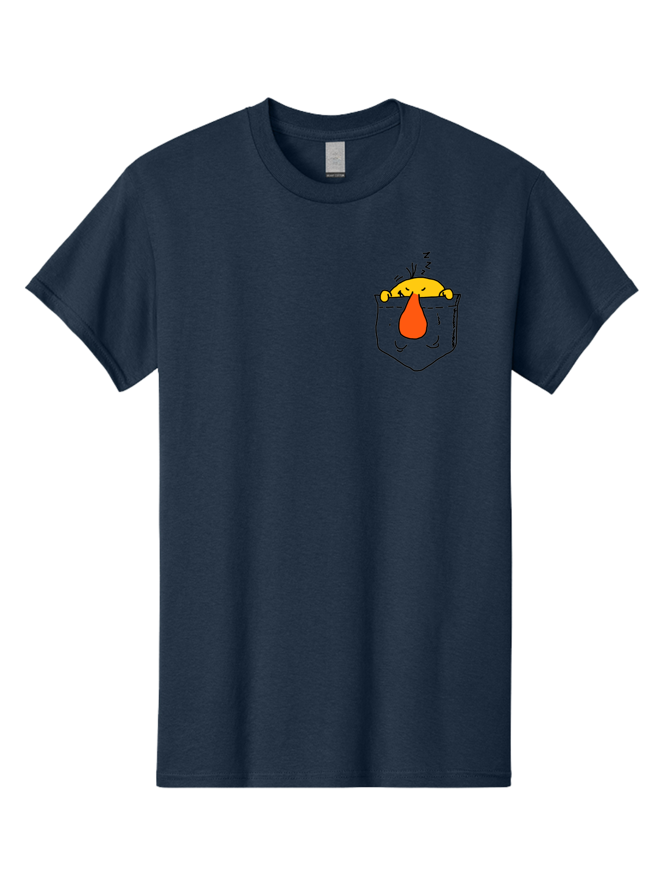 Pocket-Chicken Men'S Graphic Tee, 100% Cotton, Comfortable Casual Summer Wear, Machine Washable, Cartoon Chicken, Crying Face, Pocket Illustration, Orange Teardrop, Emotional Expression, Simple Doodle, Quirky Design, Funny Character -  Aaa114