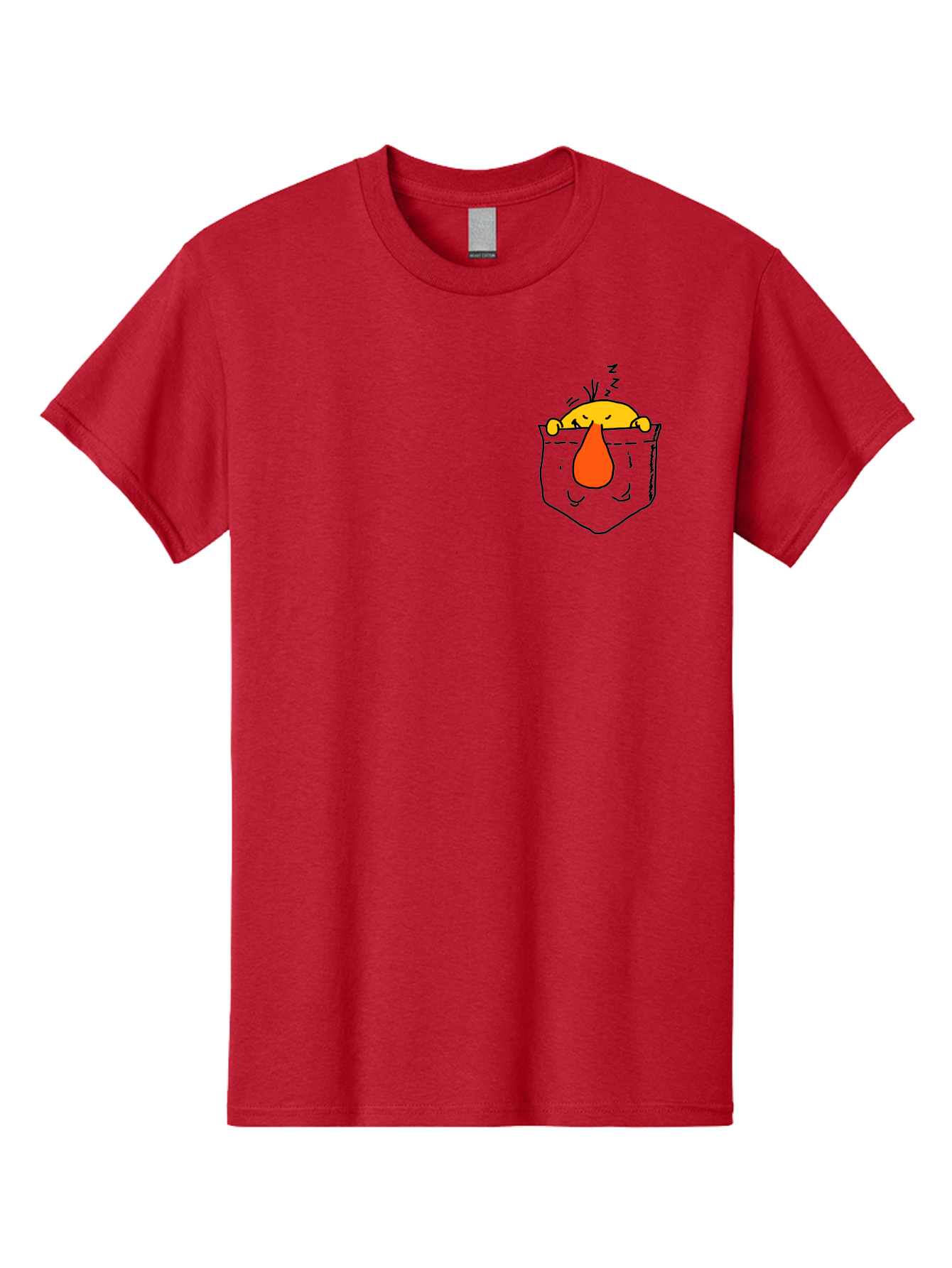 Pocket-Chicken Men'S Graphic Tee, 100% Cotton, Comfortable Casual Summer Wear, Machine Washable, Cartoon Chicken, Crying Face, Pocket Illustration, Orange Teardrop, Emotional Expression, Simple Doodle, Quirky Design, Funny Character -  Aaa114