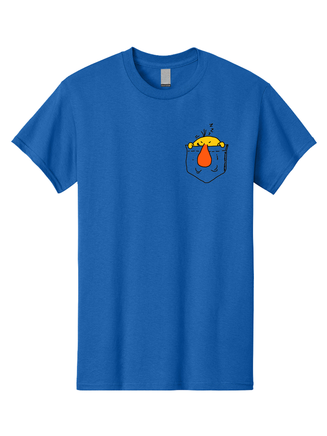 Pocket-Chicken Men'S Graphic Tee, 100% Cotton, Comfortable Casual Summer Wear, Machine Washable, Cartoon Chicken, Crying Face, Pocket Illustration, Orange Teardrop, Emotional Expression, Simple Doodle, Quirky Design, Funny Character -  Aaa114