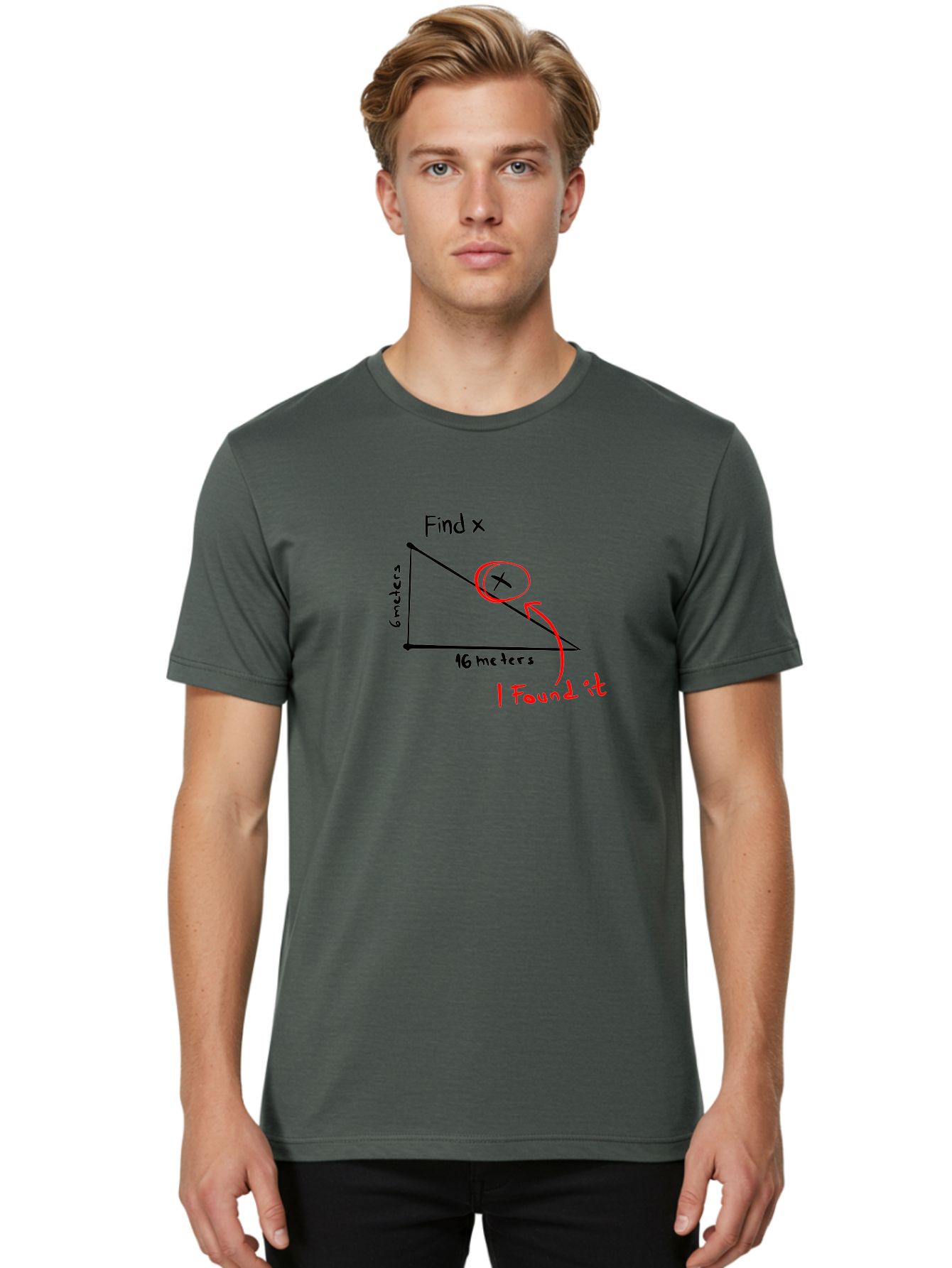 Right-Triangle-Problem Men'S Graphic Tee, 100% Cotton, Comfortable Casual Summer Wear, Machine Washable, Right Triangle, 6 Meters, 16 Meters, Find X, Pythagorean Theorem, Geometry Problem, Trigonometry, Math Exercise, Solve For X -  Aaa115