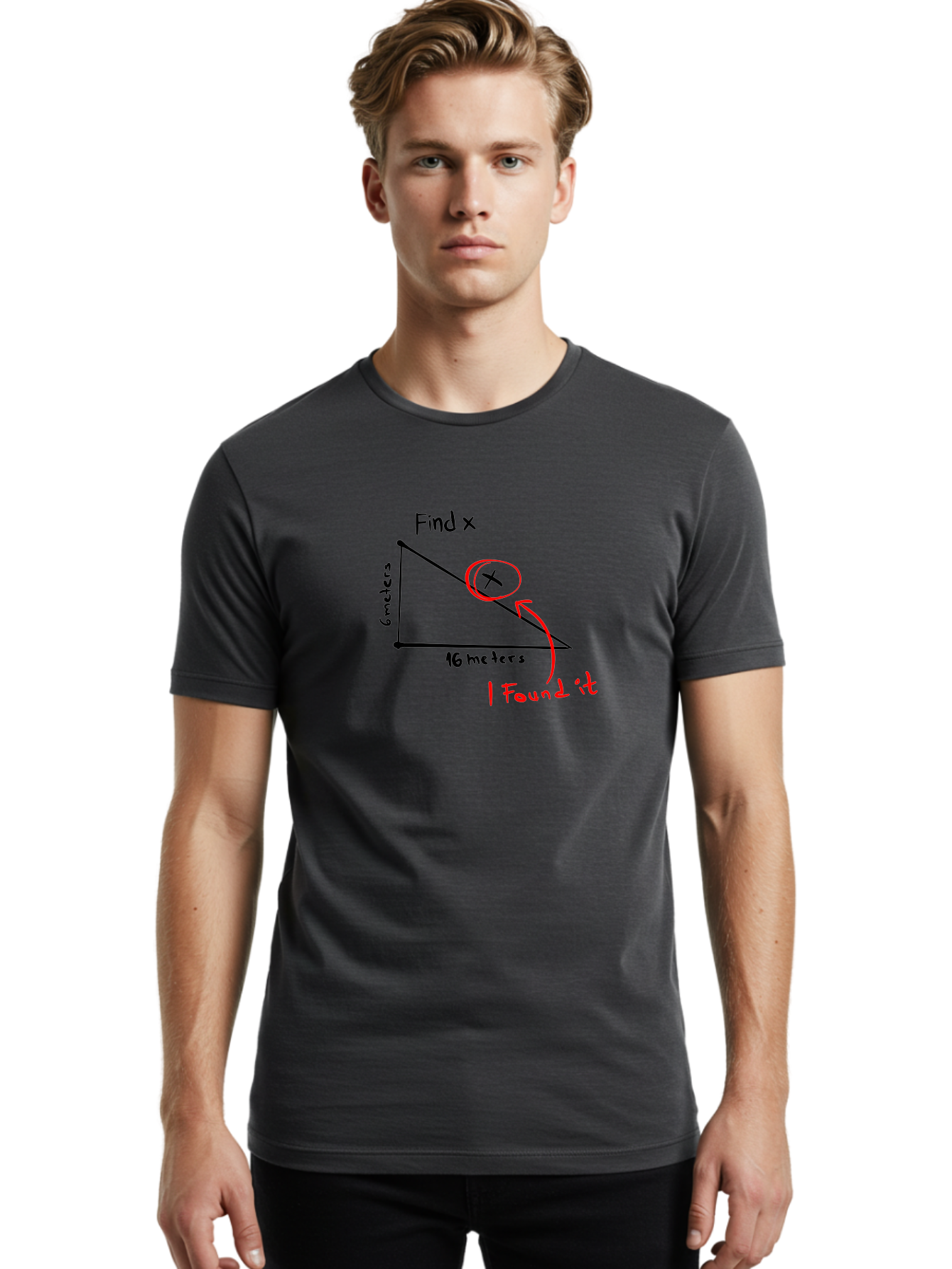 Right-Triangle-Problem Men'S Graphic Tee, 100% Cotton, Comfortable Casual Summer Wear, Machine Washable, Right Triangle, 6 Meters, 16 Meters, Find X, Pythagorean Theorem, Geometry Problem, Trigonometry, Math Exercise, Solve For X -  Aaa115