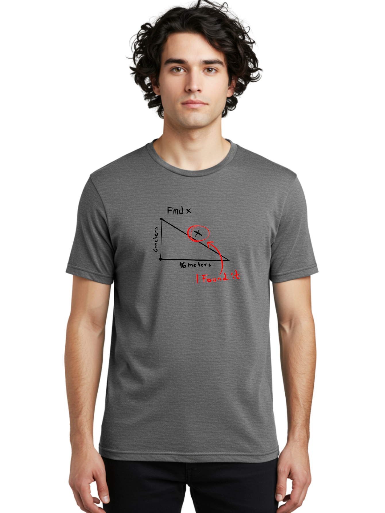 Right-Triangle-Problem Men'S Graphic Tee, 100% Cotton, Comfortable Casual Summer Wear, Machine Washable, Right Triangle, 6 Meters, 16 Meters, Find X, Pythagorean Theorem, Geometry Problem, Trigonometry, Math Exercise, Solve For X -  Aaa115