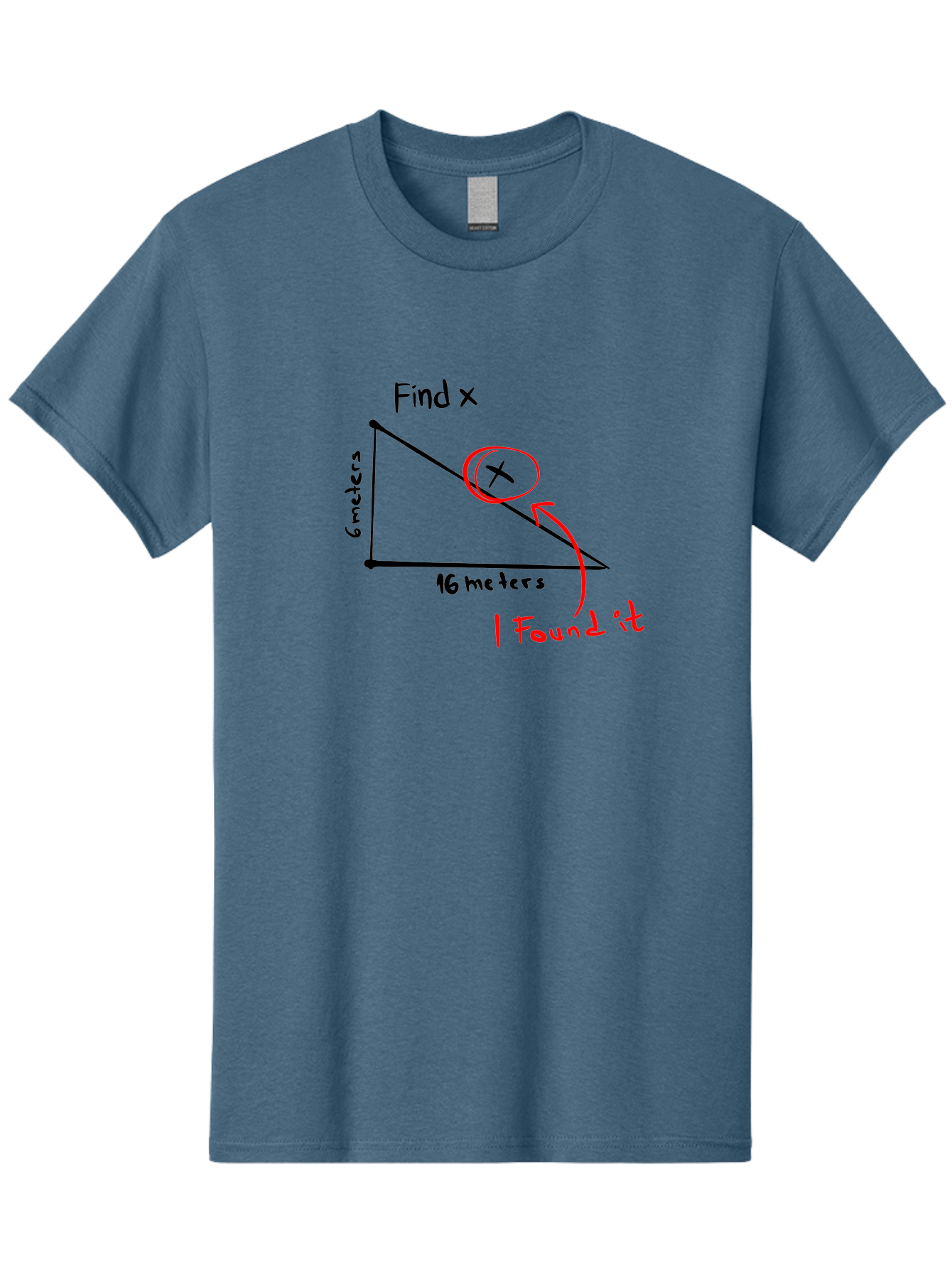 Right-Triangle-Problem Men'S Graphic Tee, 100% Cotton, Comfortable Casual Summer Wear, Machine Washable, Right Triangle, 6 Meters, 16 Meters, Find X, Pythagorean Theorem, Geometry Problem, Trigonometry, Math Exercise, Solve For X -  Aaa115