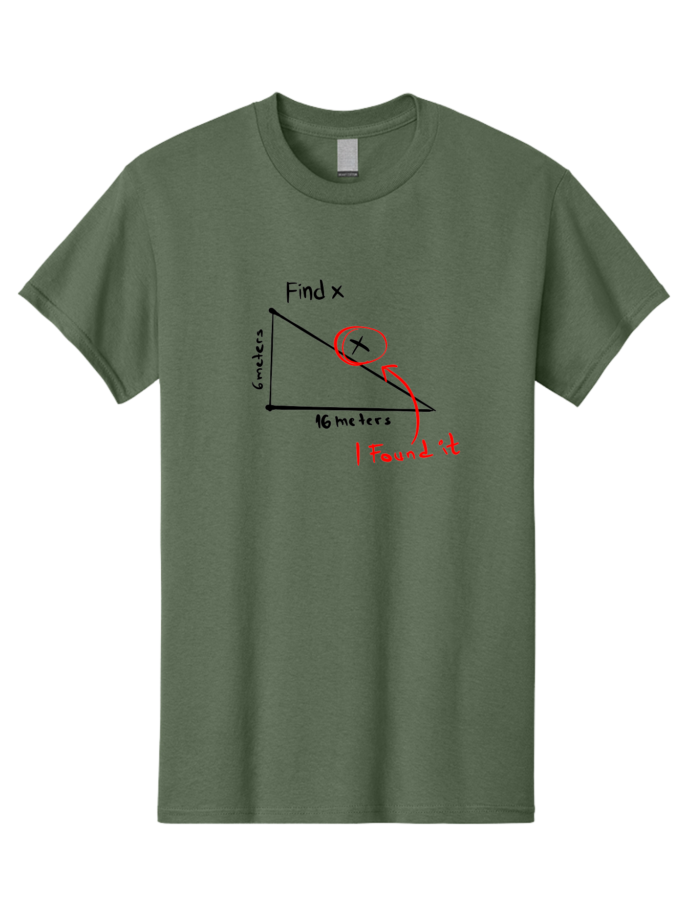 Right-Triangle-Problem Men'S Graphic Tee, 100% Cotton, Comfortable Casual Summer Wear, Machine Washable, Right Triangle, 6 Meters, 16 Meters, Find X, Pythagorean Theorem, Geometry Problem, Trigonometry, Math Exercise, Solve For X -  Aaa115